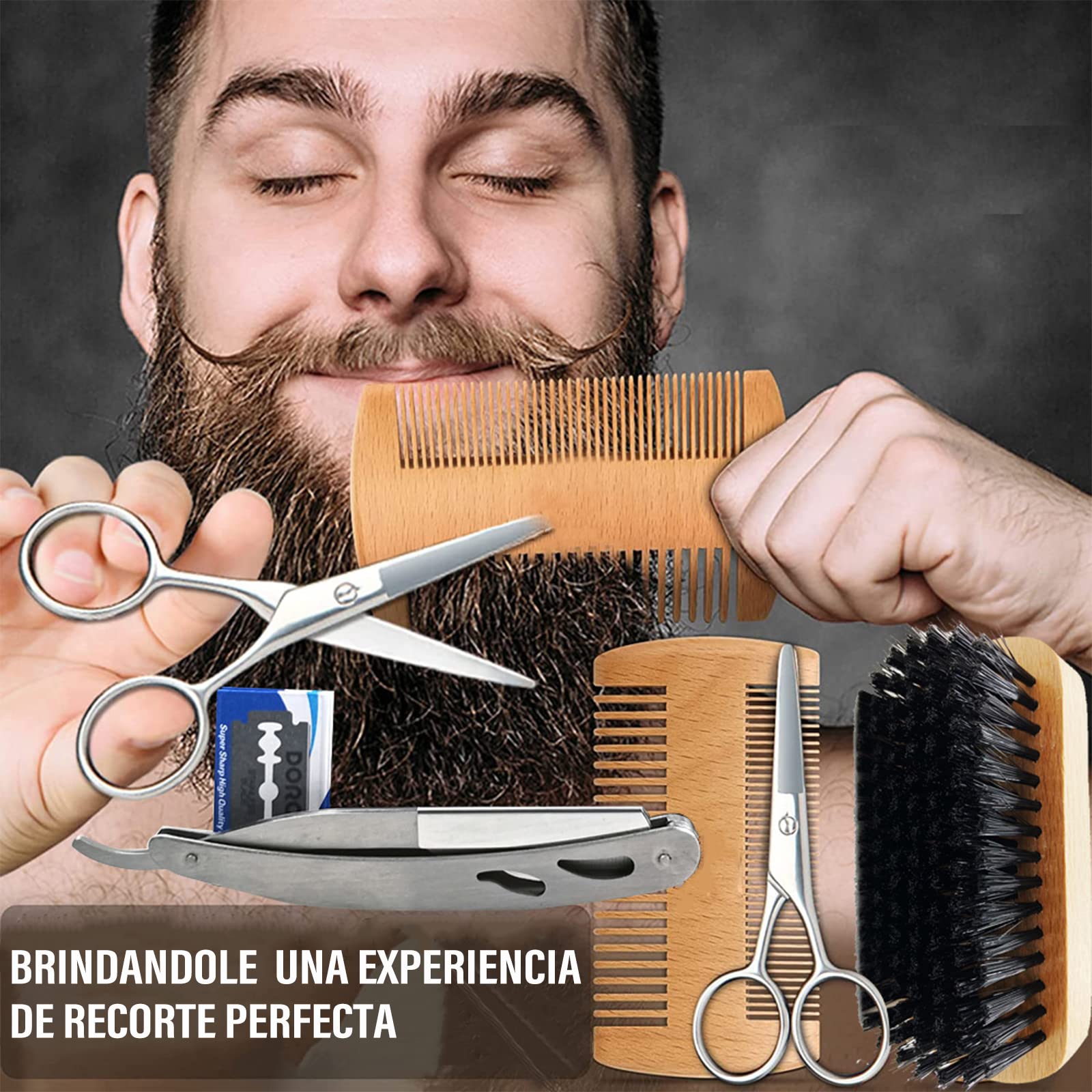 Kit completo de cuidado para barba con crecimiento, accesorios de calidad premium y presentación de lujo - Ideal para regalo para hombres - Incluye aceite, bálsamo, rodillo, shampoo y más - ¡Perfecto para papás!