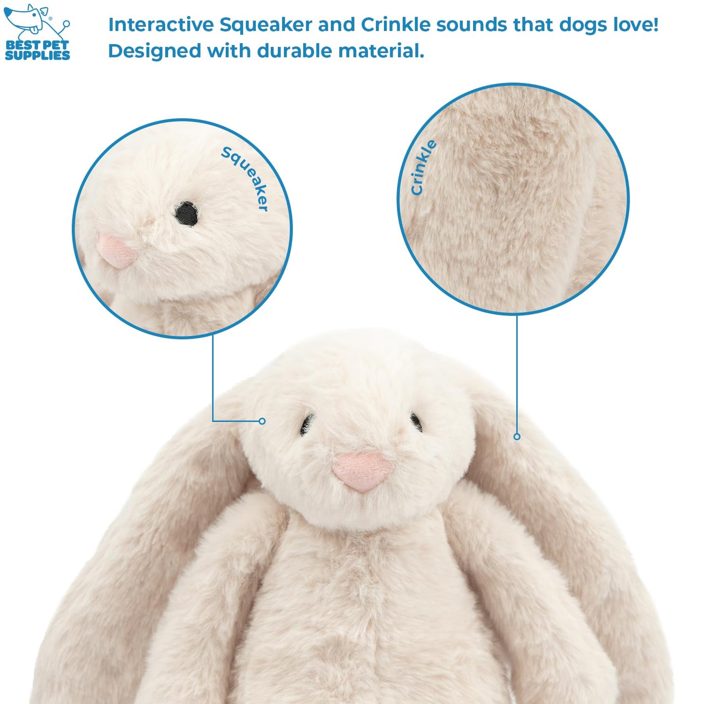 Best Pet Supplies - Juguete Interactivo de Conejito con enriquecimiento Arrugado y chirriante para Cachorros o Perros de Raza pequeña y Media, Lindo y Afelpado, Conejito (Beige)