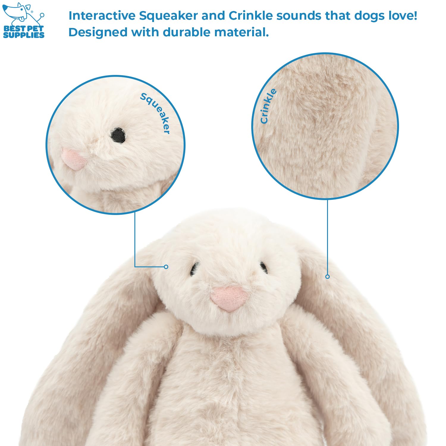 Best Pet Supplies - Juguete Interactivo de Conejito con enriquecimiento Arrugado y chirriante para Cachorros o Perros de Raza pequeña y Media, Lindo y Afelpado, Conejito (Beige)