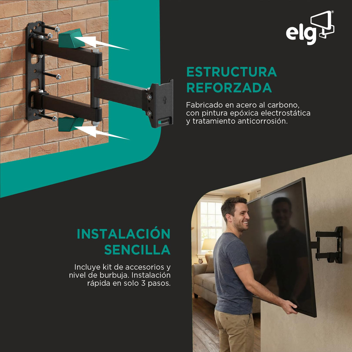 Soporte de Pared ELG Negro Brazo Largo para TV de 15 a 58 Pulgadas