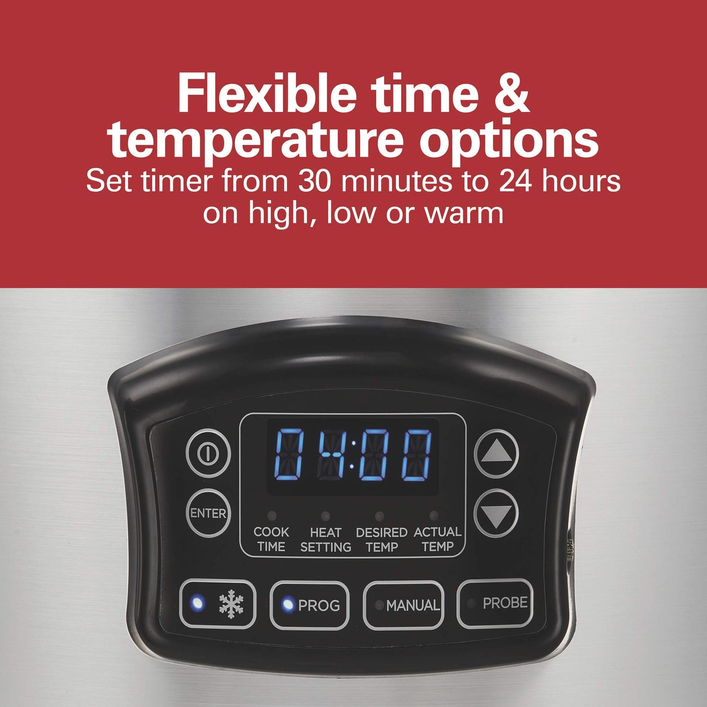 Hamilton Beach - Olla Lenta Portátil de 6 Cuartos de Galón, Programable Digital Con Cerradura de Tapa, Sonda de Temperatura y Ajuste de Descongelación, Apto Para Lavaplatos