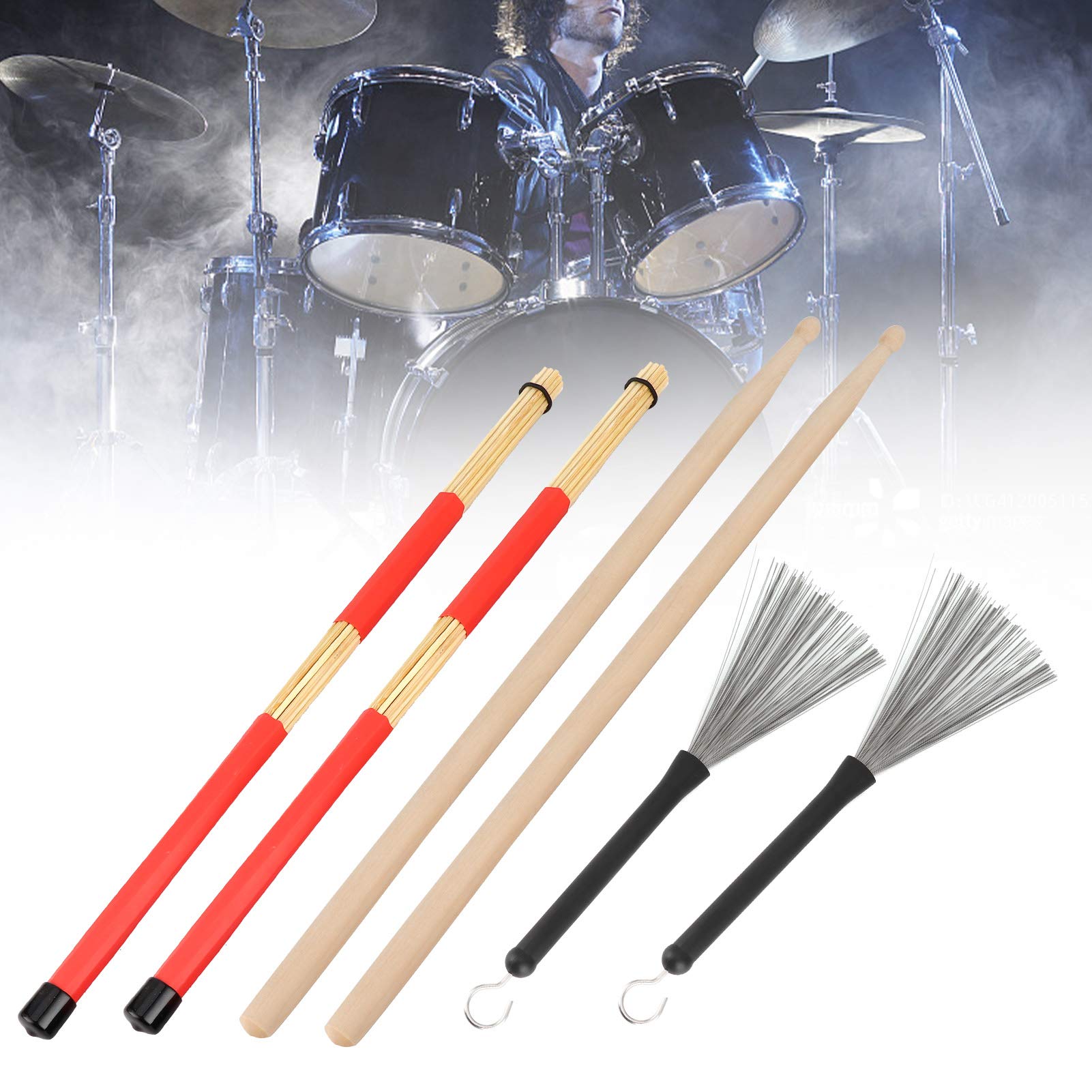 Juego de Baquetas 5A, Escobillas y 12 Amortiguadores de Tambor para Niños, Adultos, Banda de Rock (M02761 Blue)