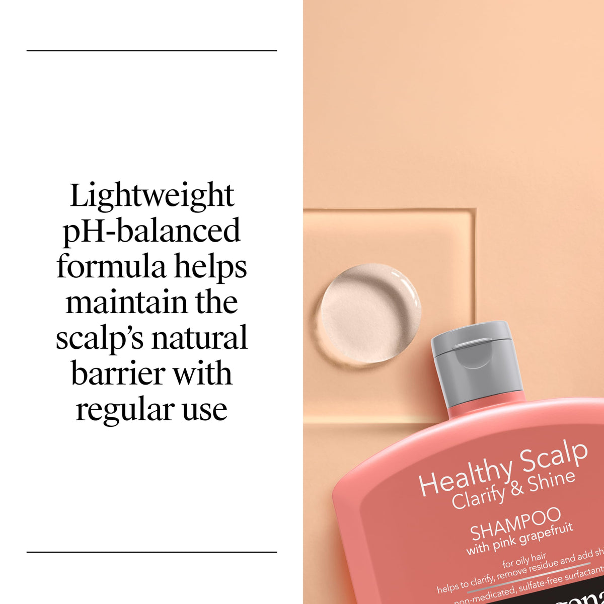 Neutrogena Champú exfoliante saludable para el cuero cabelludo clarify & Shine para cabello graso y cuero cabelludo, champú antiresiduos con pomelo rosa, equilibrio de pH, sin parabenos y ftalatos, seguro de color, 12 onzas