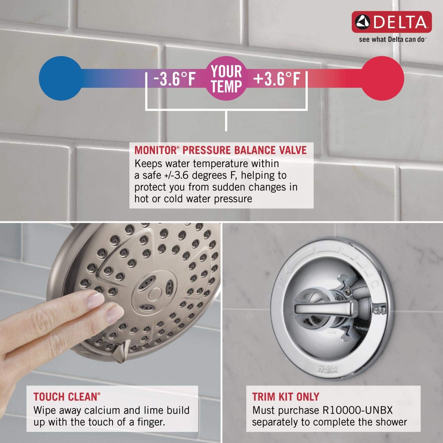 Delta Faucet Dryden 14 Series - Kit de molduras de bañera y ducha de una sola función con cabezal de ducha de limpieza táctil, cromo, flujo de agua de 2.0 GPM, T14451-WE (válvula no incluida)