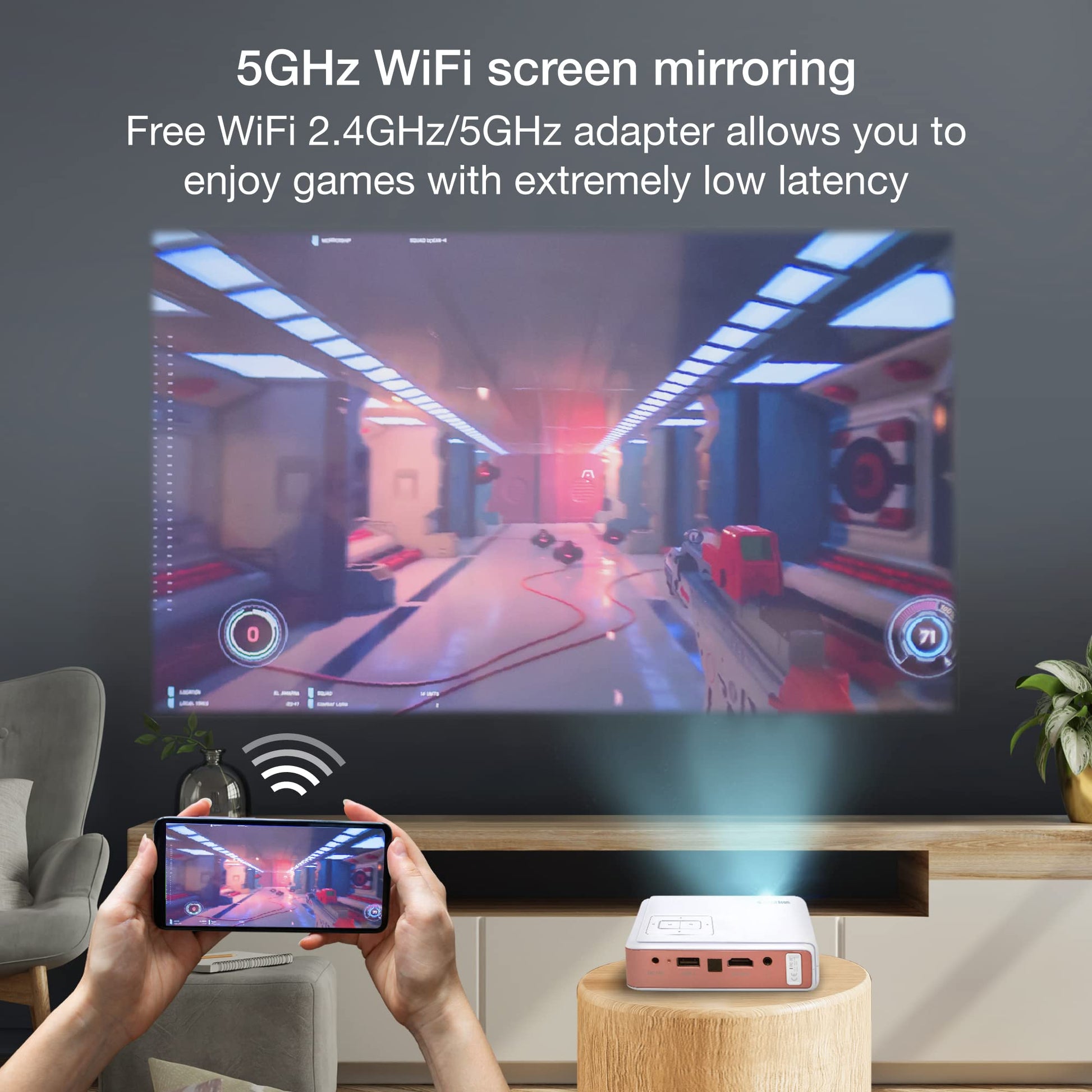 EZCast Proyector de Viaje J4 2024: Portátil con batería y Altavoz Integrados. Ideal para Camping y Viajes. DLP 1080p, Compatible con HDMI, USB, iPhone y Dispositivos Android