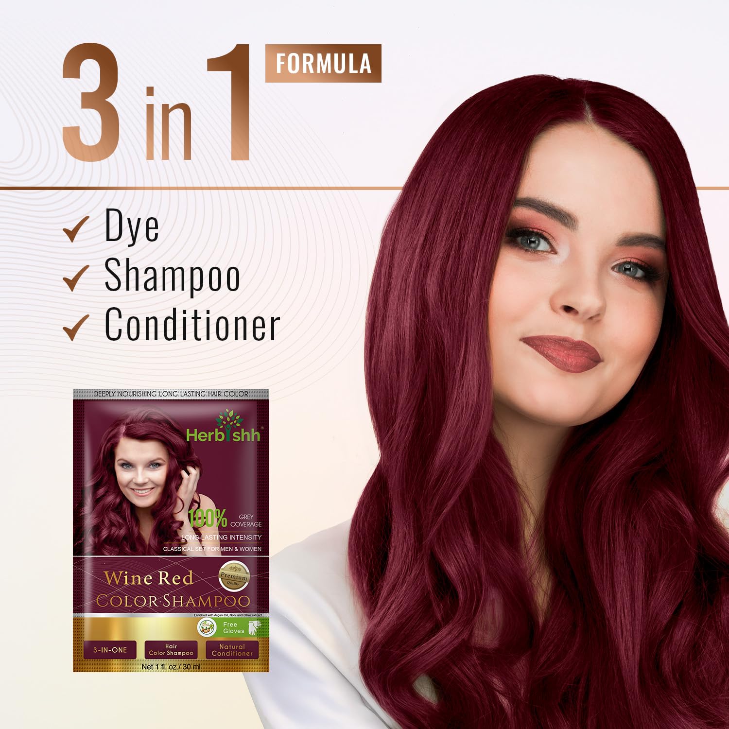 Herbishh Hair Color Shampoo for Gray Hair– Hair Dye Shampoo with Argan Hair Mask–Tamaño de viaje-Tiñe el cabello en minutos–Color de larga duración–10pack+1pack (Wine Red)