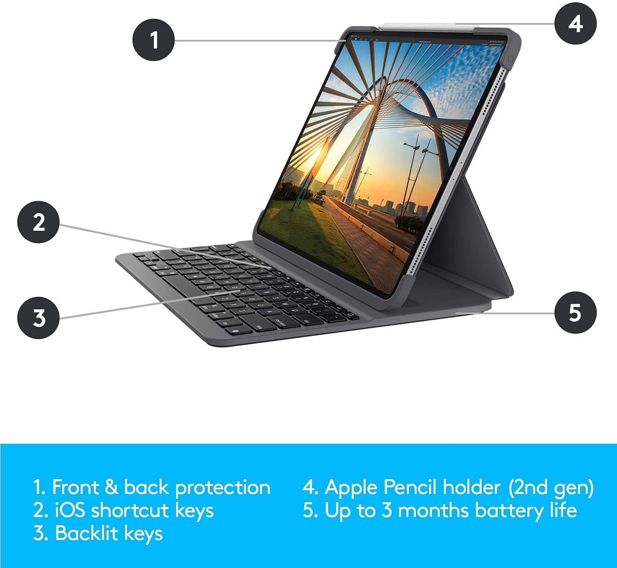 Funda con Teclado Bluetooth Retroiluminada Logitech Slim Folio PRO Grafito para iPad Pro de 11" Renovado