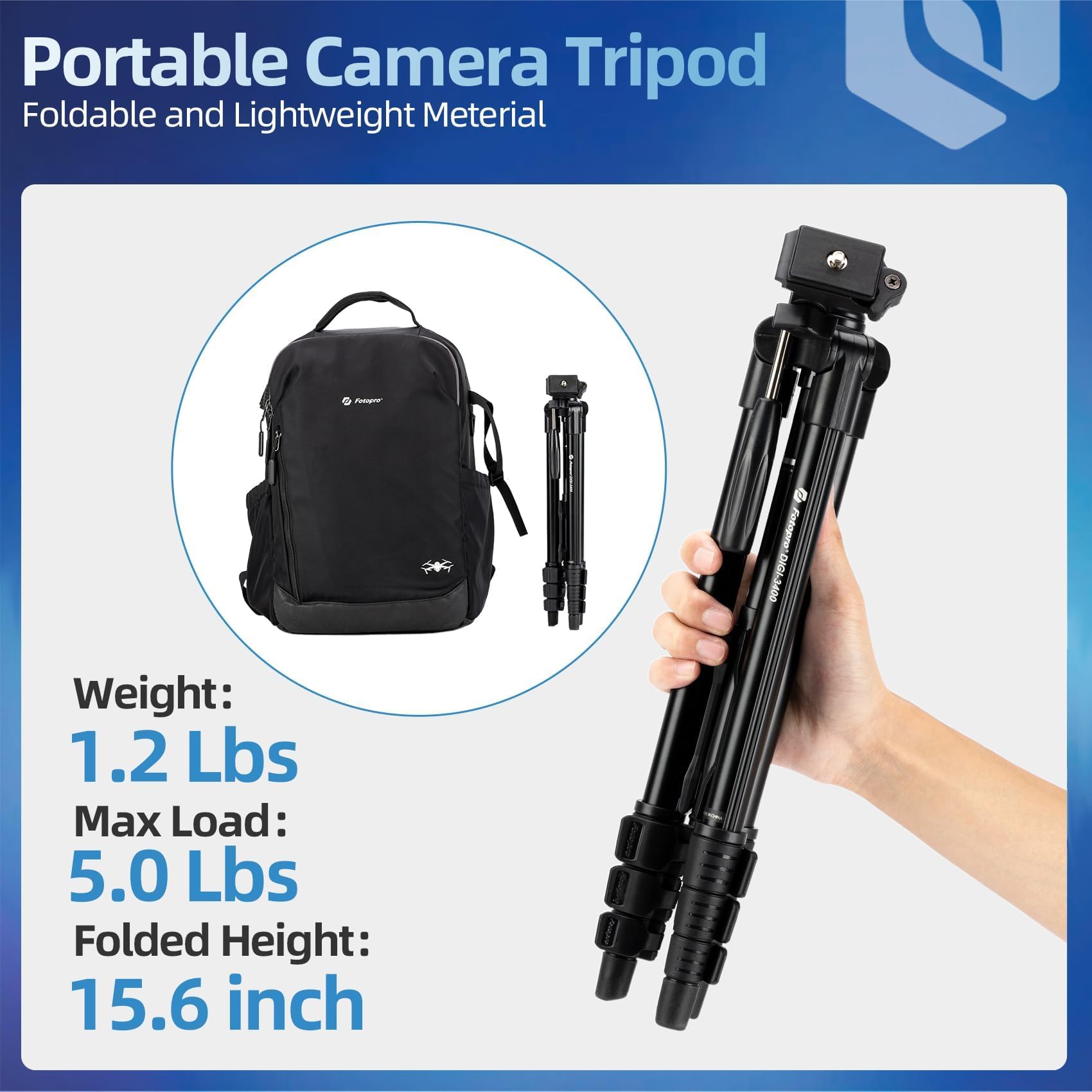 Fotopro Trípode de 120cm Ultraligero, Compacto para Viaje con Placa Rápida y Cabeza Panorámica. Trípode de Aluminio 0.5kg, Carga Máxima 2kg, Incluye Bolsa DIGI-3400