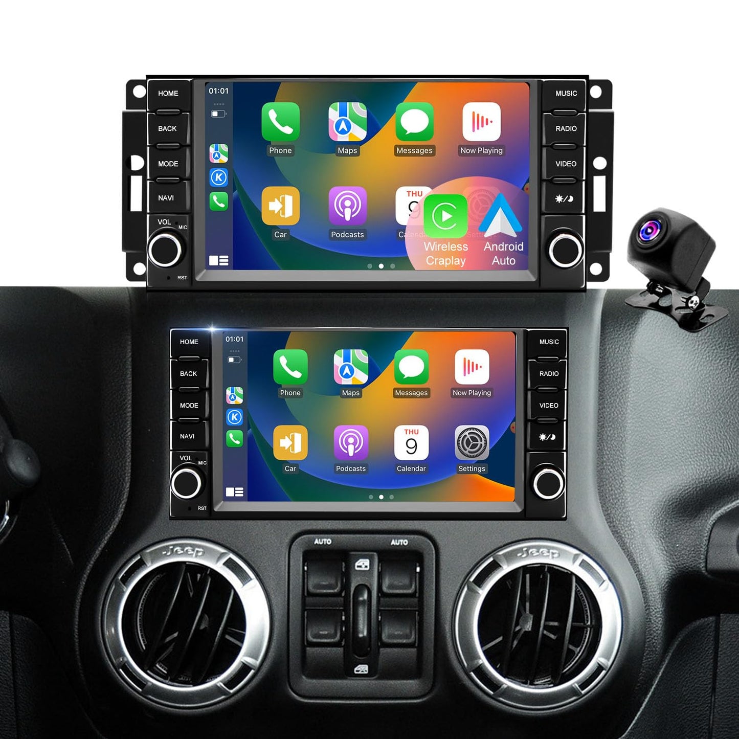 Radio de coche para Jeep Wrangler JK 2007-2017, Dodge Ram 1500/2500/3500 2009-2012, Dodge Avenger 2008-2014, Jeep Compass Patriot 2009-2016, visualización táctil estéreo, inalámbrico CarPlay Bluetooth