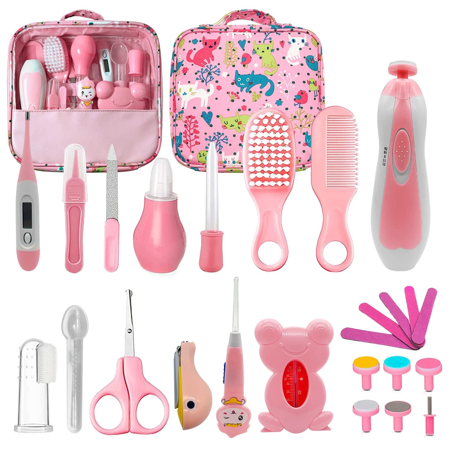 LLbucuo - Kit de cuidado de la salud y aseo para bebés, 26 en 1, juego de recortadora de uñas eléctrica para bebés recién nacidos, niños pequeños, niñas y niños, herramientas de corte de pelo