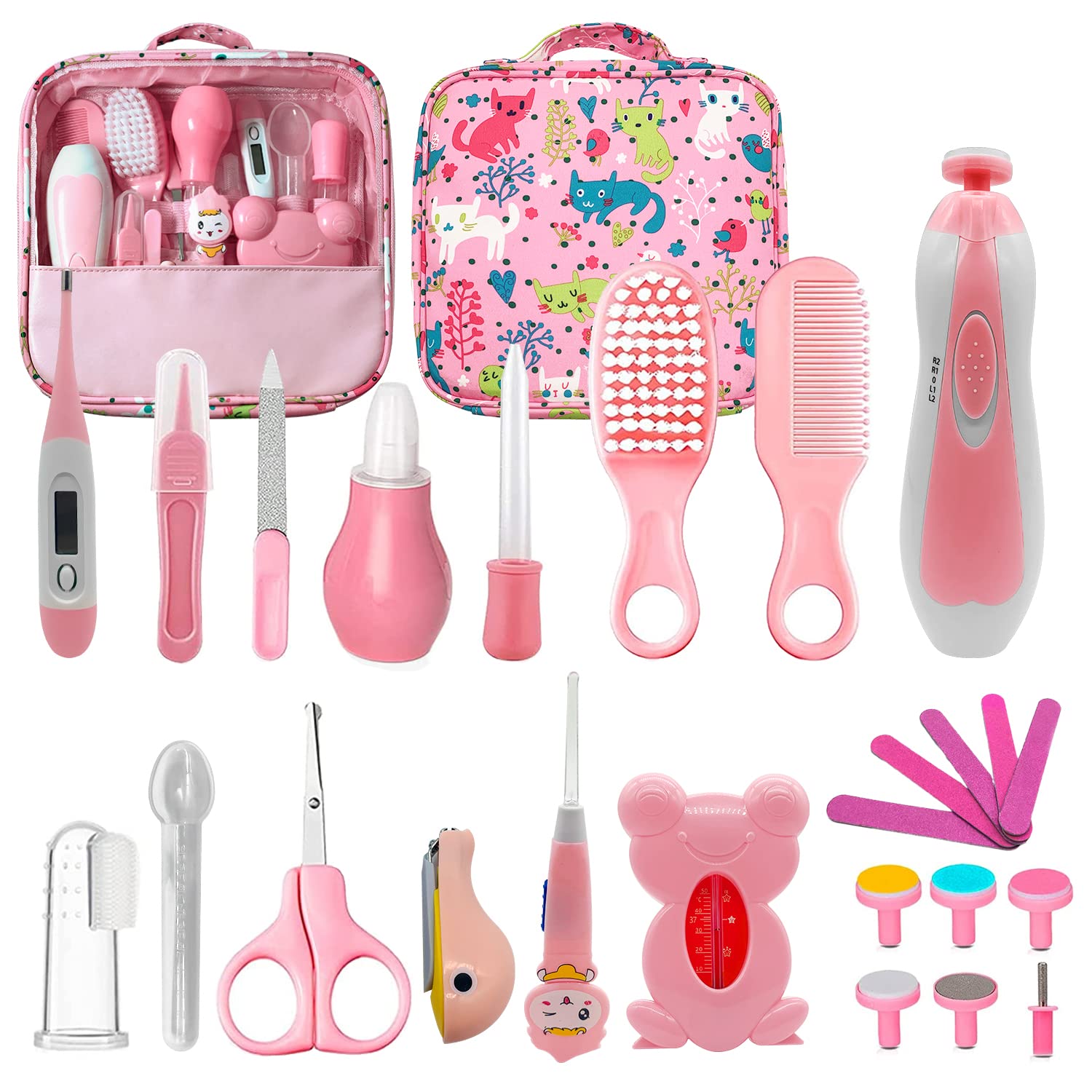 LLbucuo - Kit de cuidado de la salud y aseo para bebés, 26 en 1, juego de recortadora de uñas eléctrica para bebés recién nacidos, niños pequeños, niñas y niños, herramientas de corte de pelo