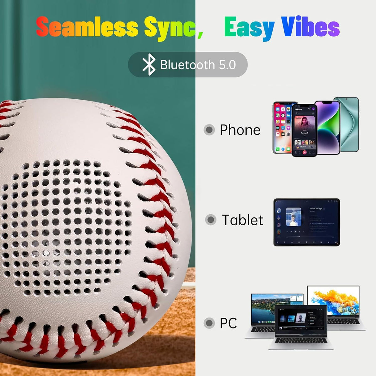 Altavoz Bluetooth Jiobolion Béisbol Brillante en la Oscuridad
