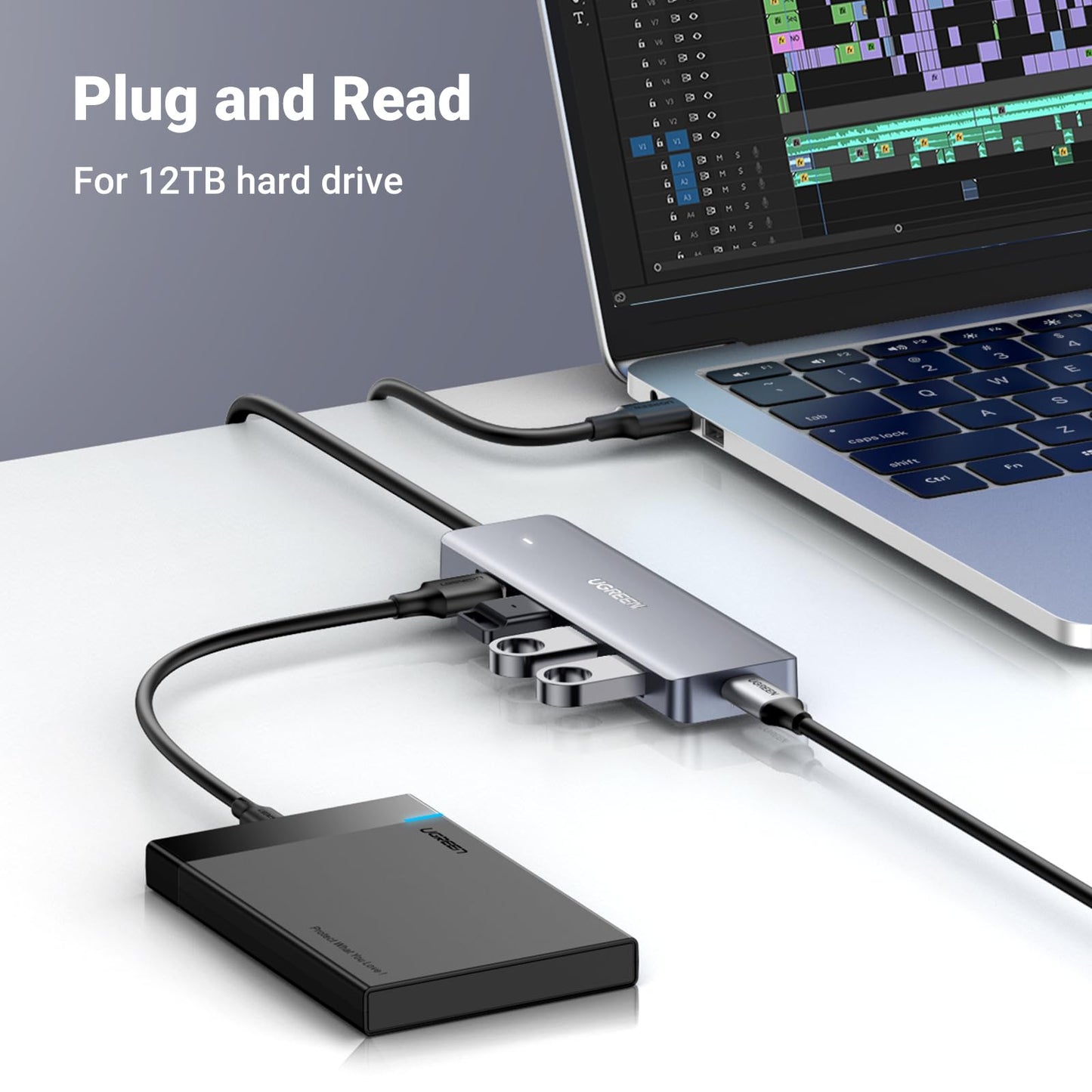 Hub USB UGREEN 1.5M SuperSpeed 5Gbps 3.0 4 Puertos Compatible con Macbook, PC, PS4, Xbox