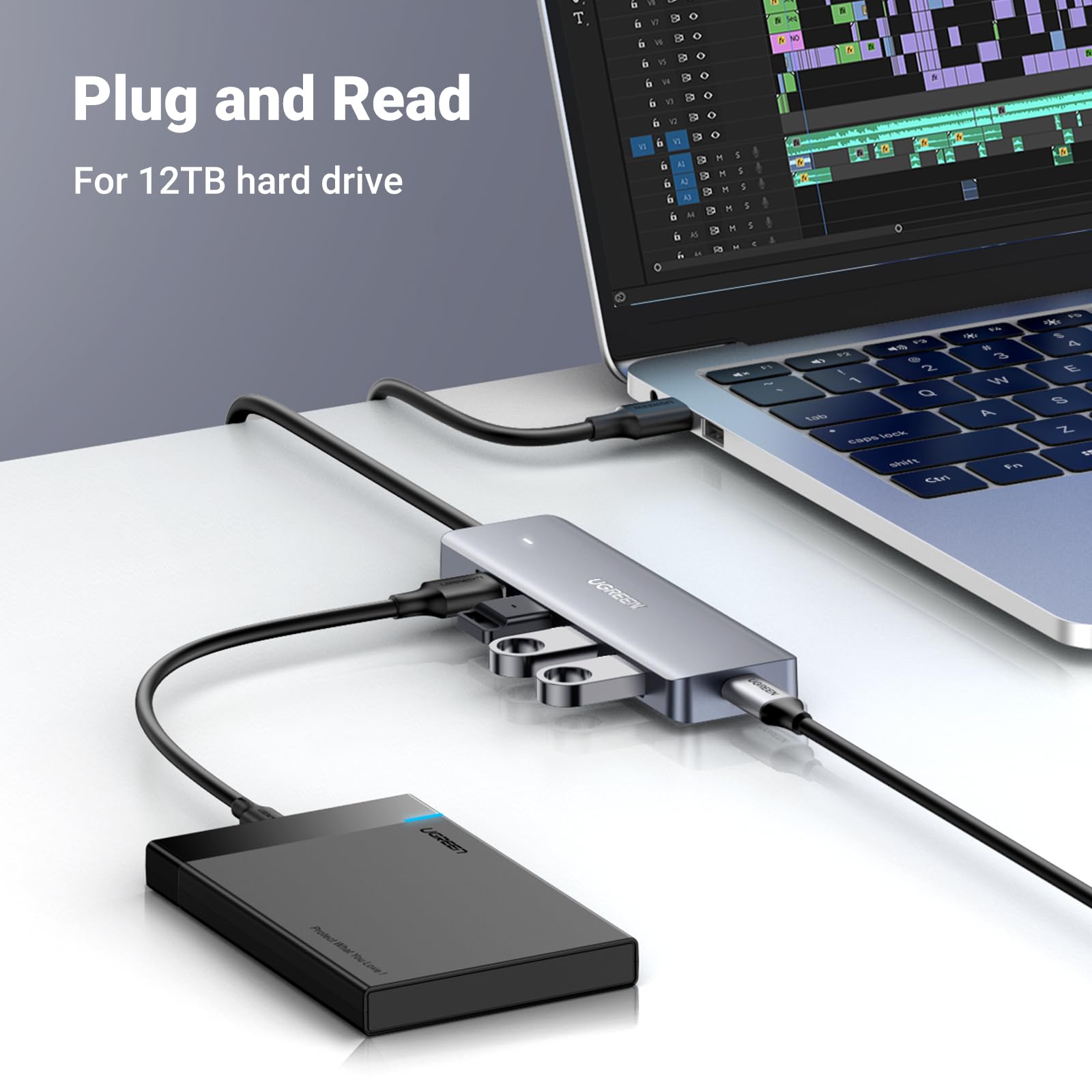 Hub USB UGREEN 1.5M SuperSpeed 5Gbps 3.0 4 Puertos Compatible con Macbook, PC, PS4, Xbox