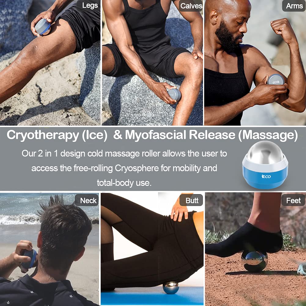 iECO Cryosphere Cold Massage Roller Ball - Pelota de masaje para alivio con frío y calor, liberación miofascial, terapia de puntos gatillo, nudos musculares - Masajeador de hielo para tejido profundo