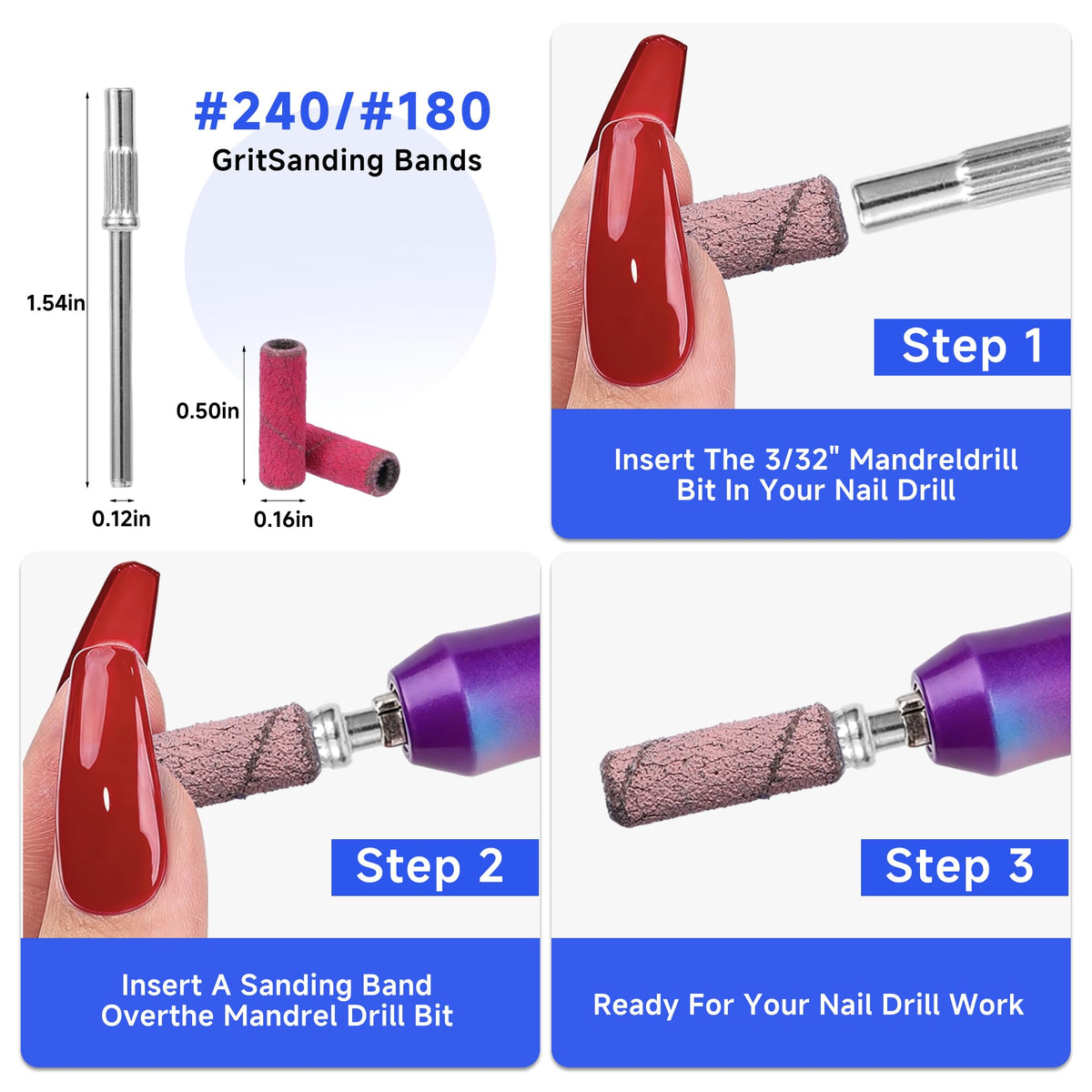 Suministros para Uñas GKINIKG Marrones Bandas de Lijado Grano Fino para Manicura y Pedicura