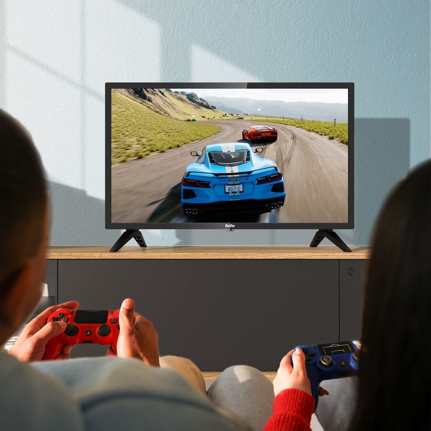 Televisor LED HD 720P TuTu 24 Pulgadas Pantalla Plana con Audio Dolby y Altavoces de Doble Canal