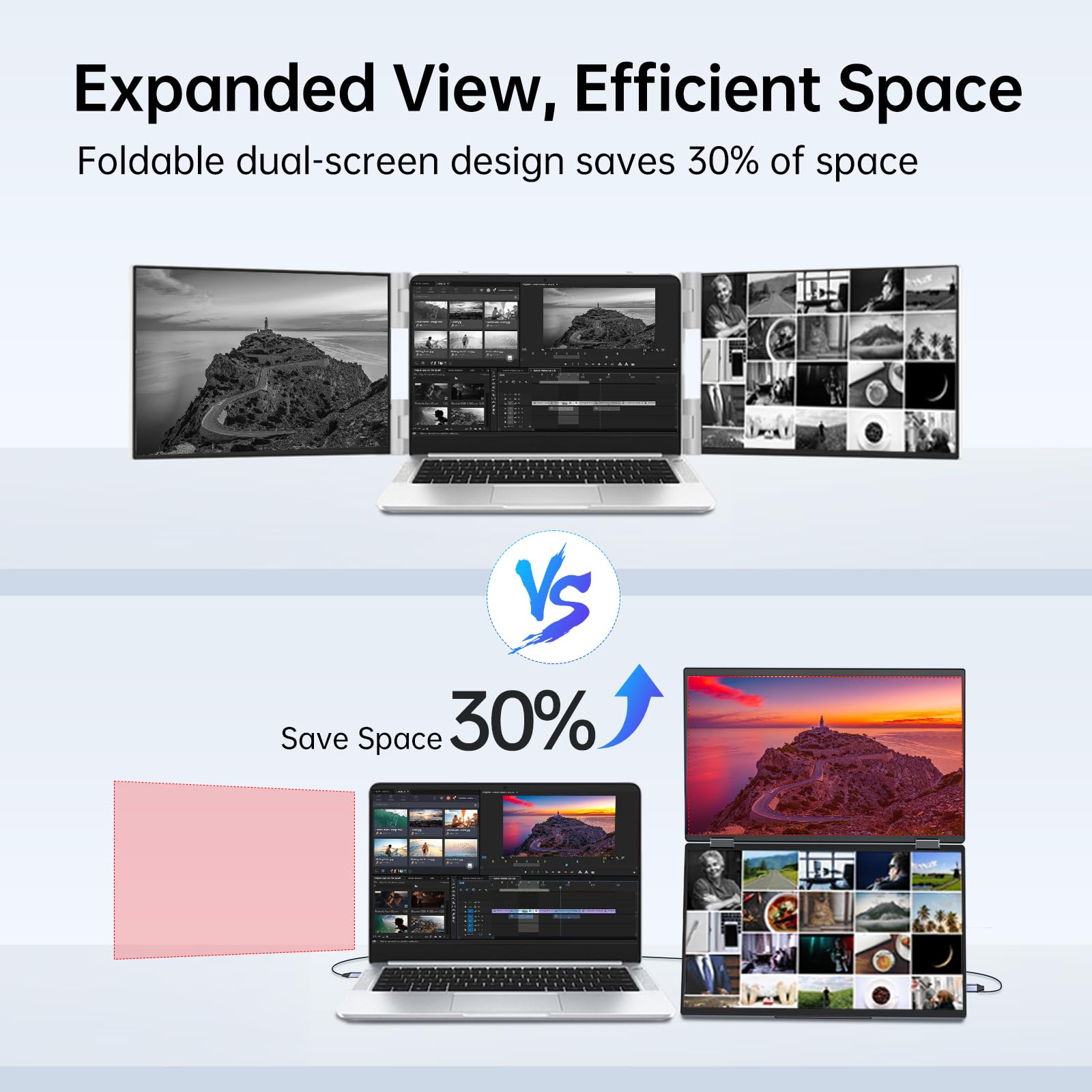 InnoView - Extensor de visualización para portátil de 15.6 pulgadas, doble monitor, apilado, plegable, triple monitor, (ganancias/Mac), 1080P, triple portátil, para portátil, rotación automática de