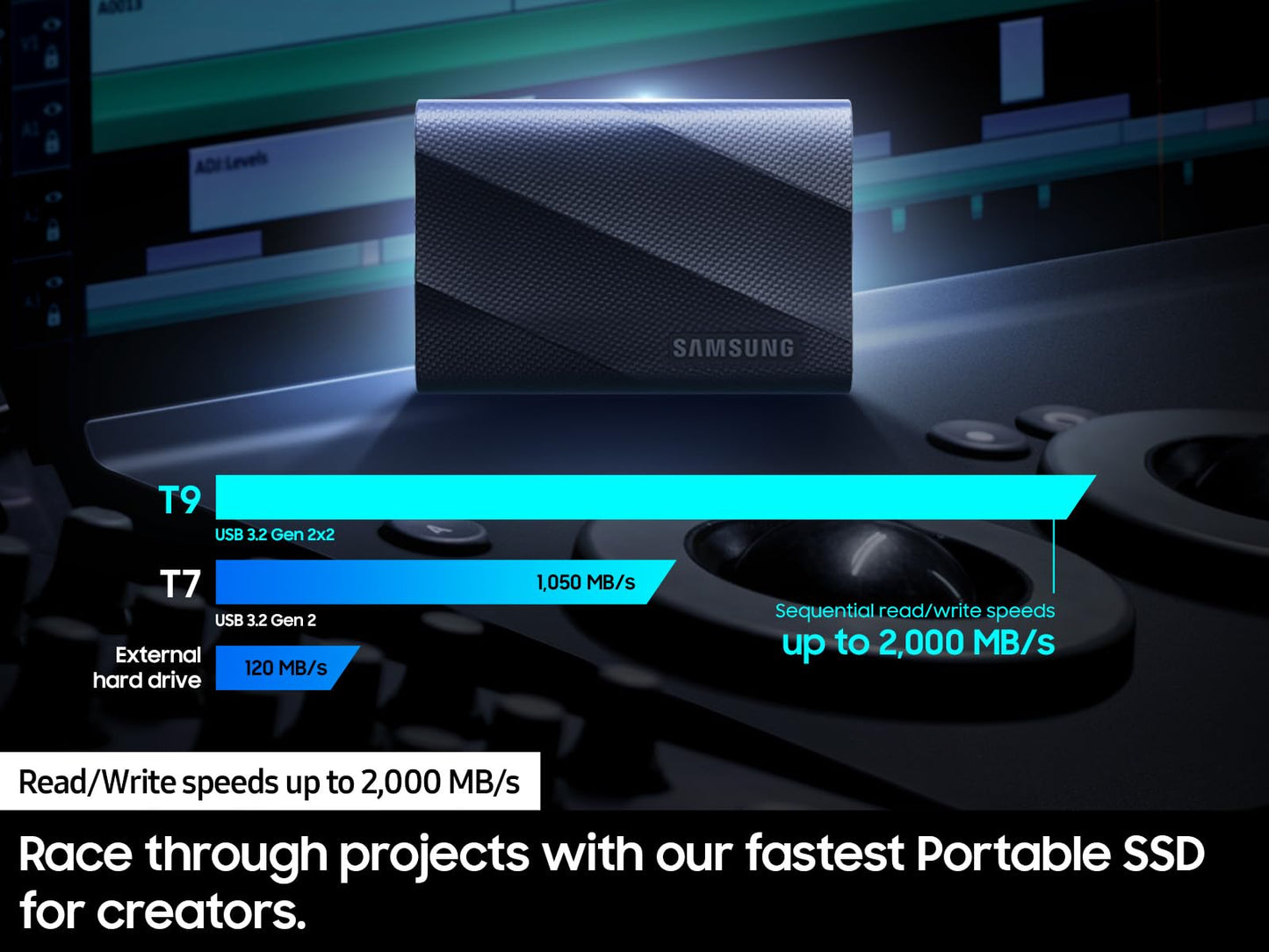SSD Portátil Samsung 2TB Negro Resistente para Fotógrafos y Creadores de Contenido