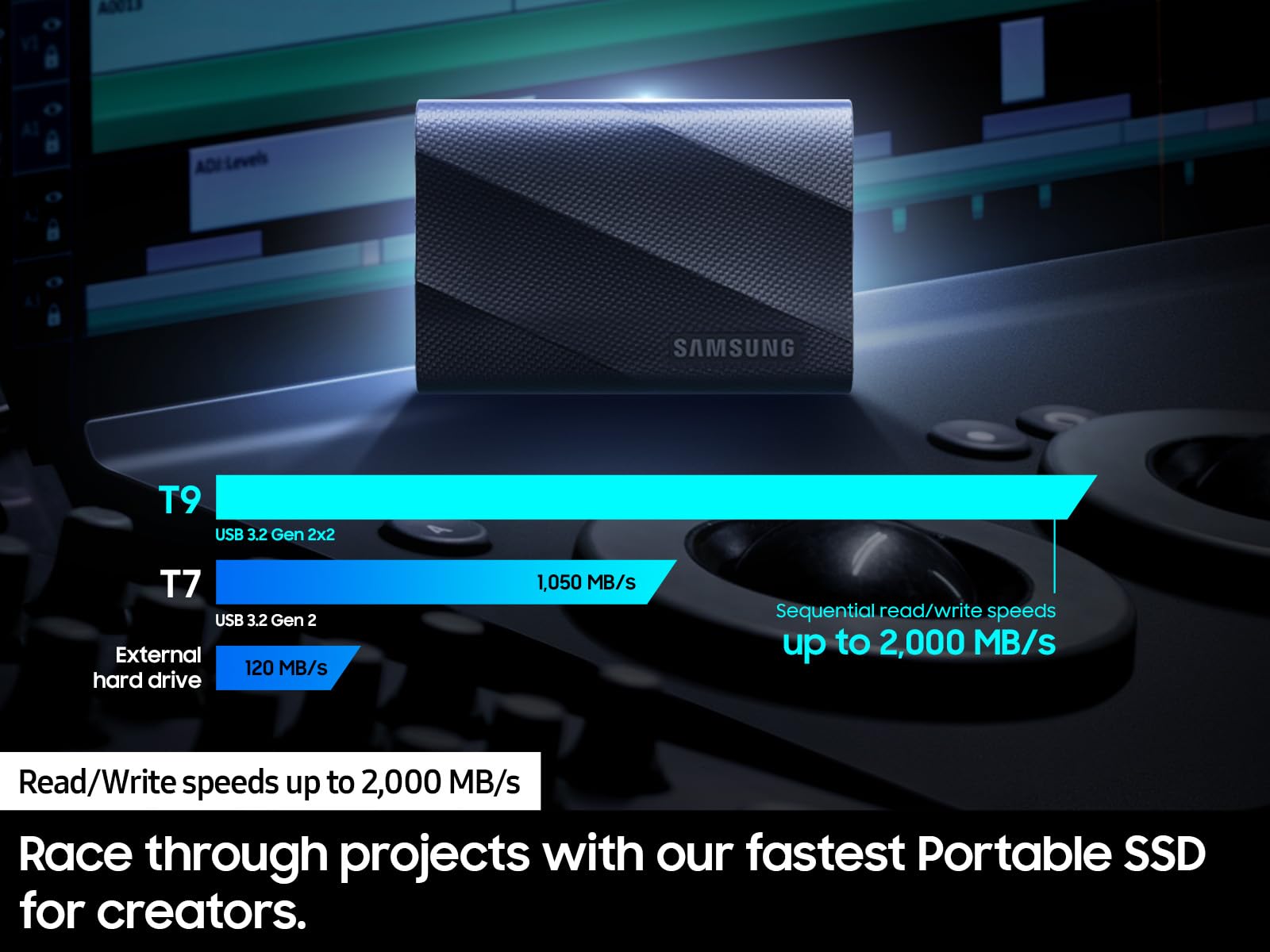 SSD Portátil Samsung 2TB Negro Resistente para Fotógrafos y Creadores de Contenido
