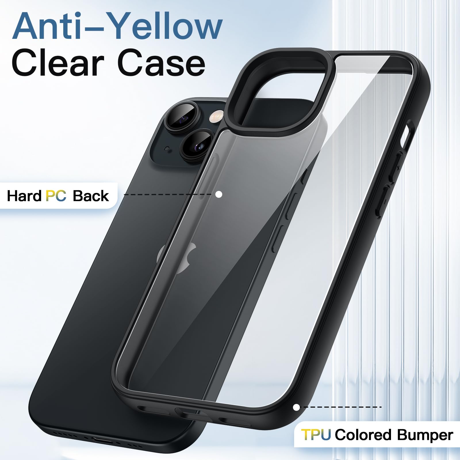 JETech Funda para iPhone 13 6.1 Pulgadas, Carcasa Antigolpes, Marco de TPU Mate Color Sólido, Anti-Arañazos Respaldo Transparente (Negro)