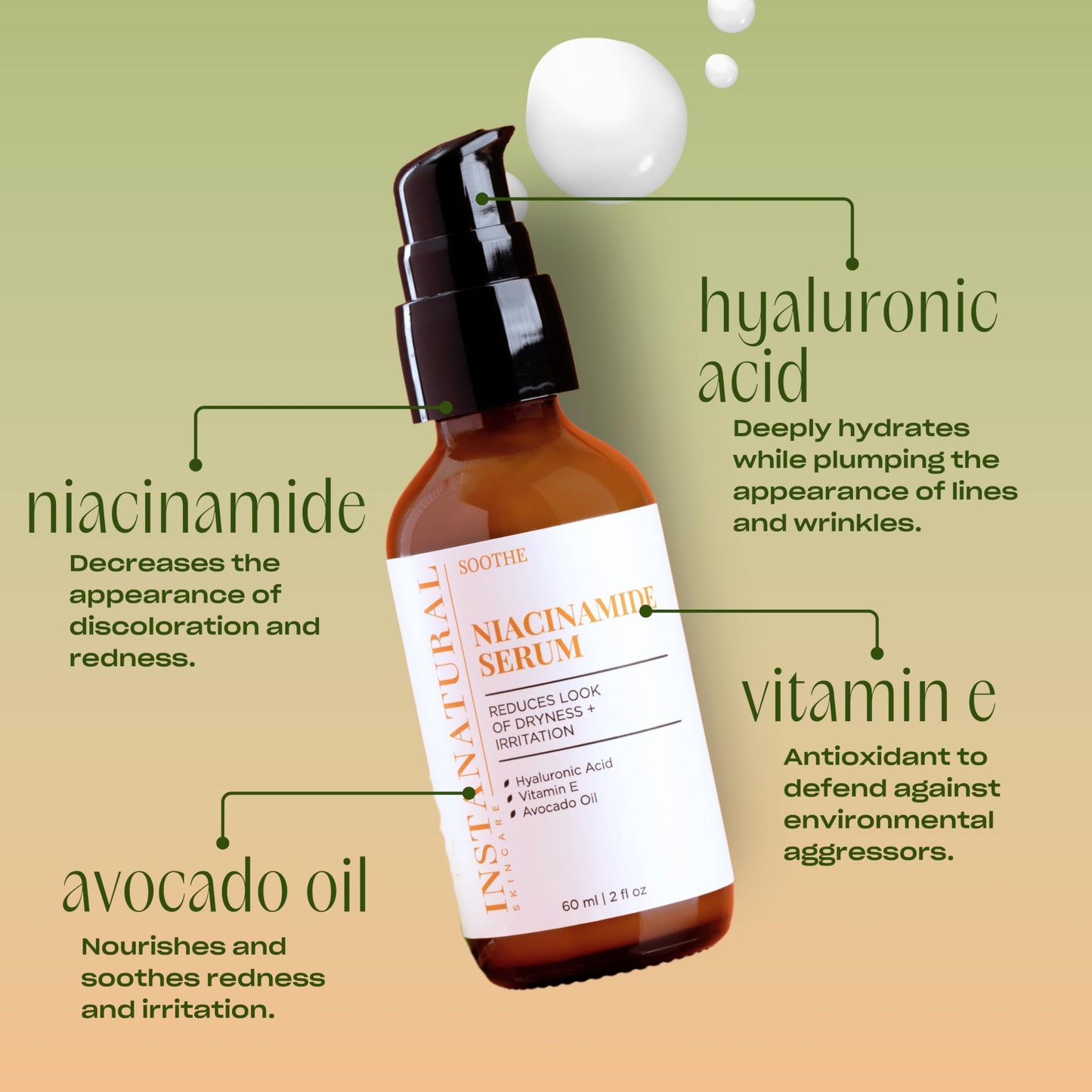 Niacinamide 5% Face Serum - Vitamin B3 Anti Aging Skin Moisturizer - Diminishes Appearance of Acne, Breakouts, Wrinkles, Fine Lines, Dark Spots, Age Spots & Hyperpigmentation - InstaNatural - 2 OZ
