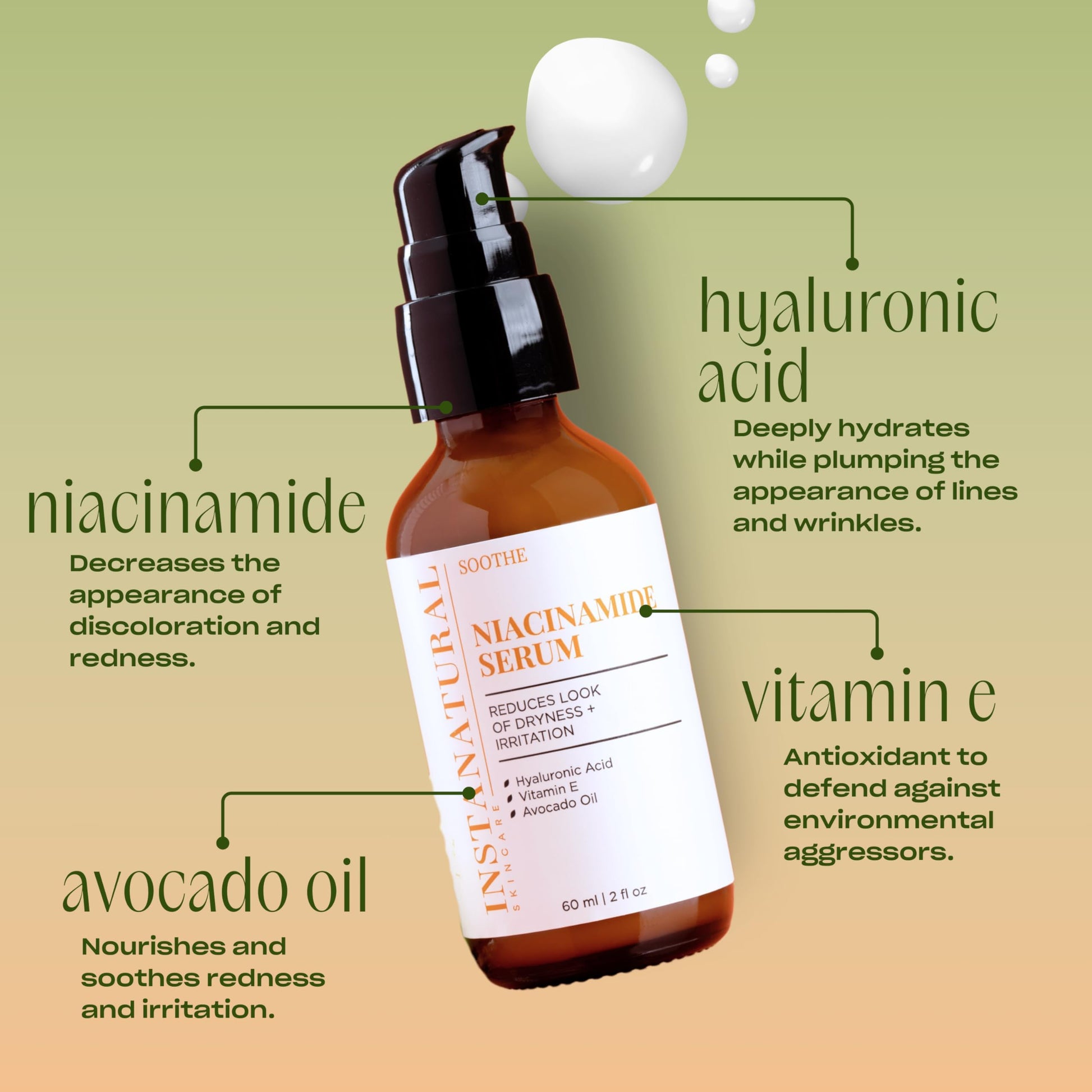Niacinamide 5% Face Serum - Vitamin B3 Anti Aging Skin Moisturizer - Diminishes Appearance of Acne, Breakouts, Wrinkles, Fine Lines, Dark Spots, Age Spots & Hyperpigmentation - InstaNatural - 2 OZ
