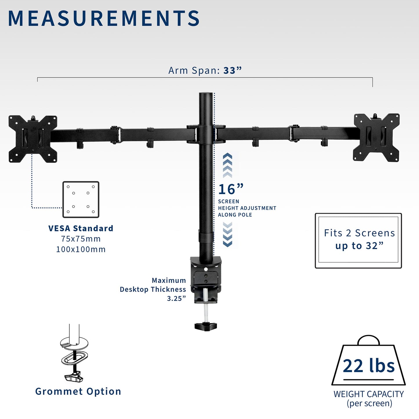 Soporte de Computadora VIVO Negro para Monitor Doble Resistente y Ajustable