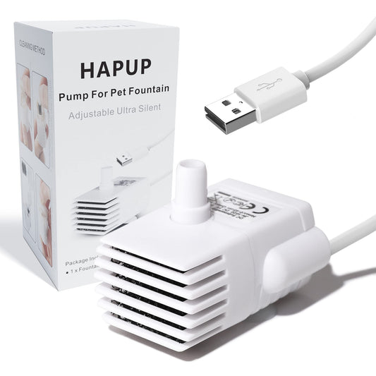 HAPUP - Bomba de fuente de agua para gatos silenciosa DC5V original para mascotas (170 L/H) con cable de alimentación USB de 6.5 pies para agua HAPUP para perro, fuente de agua hidropónico de tanque