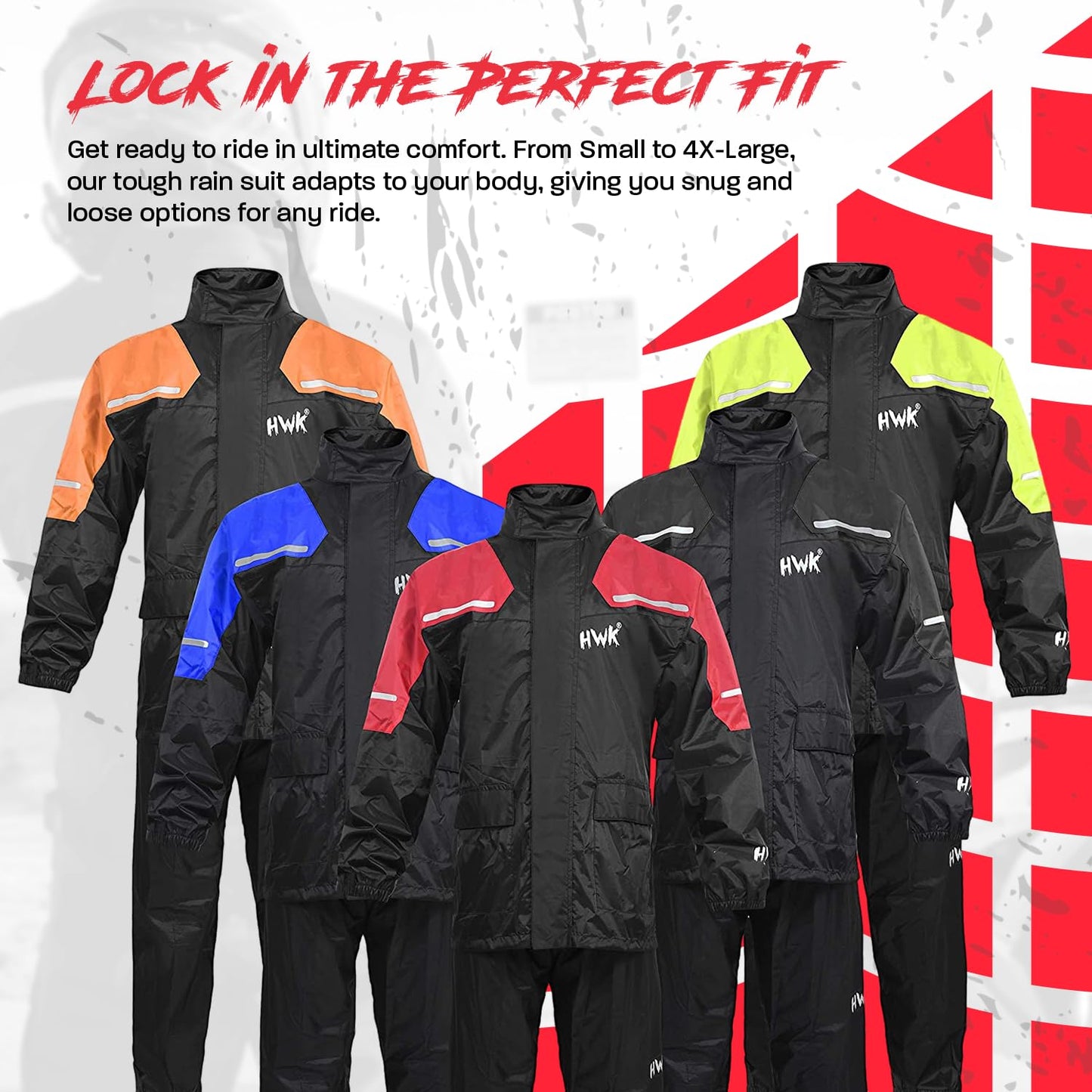 HWK - Traje de lluvia de motocicleta para hombres y mujeres, ropa, chamarras y pantalones reflectantes, traje de lluvia impermeable