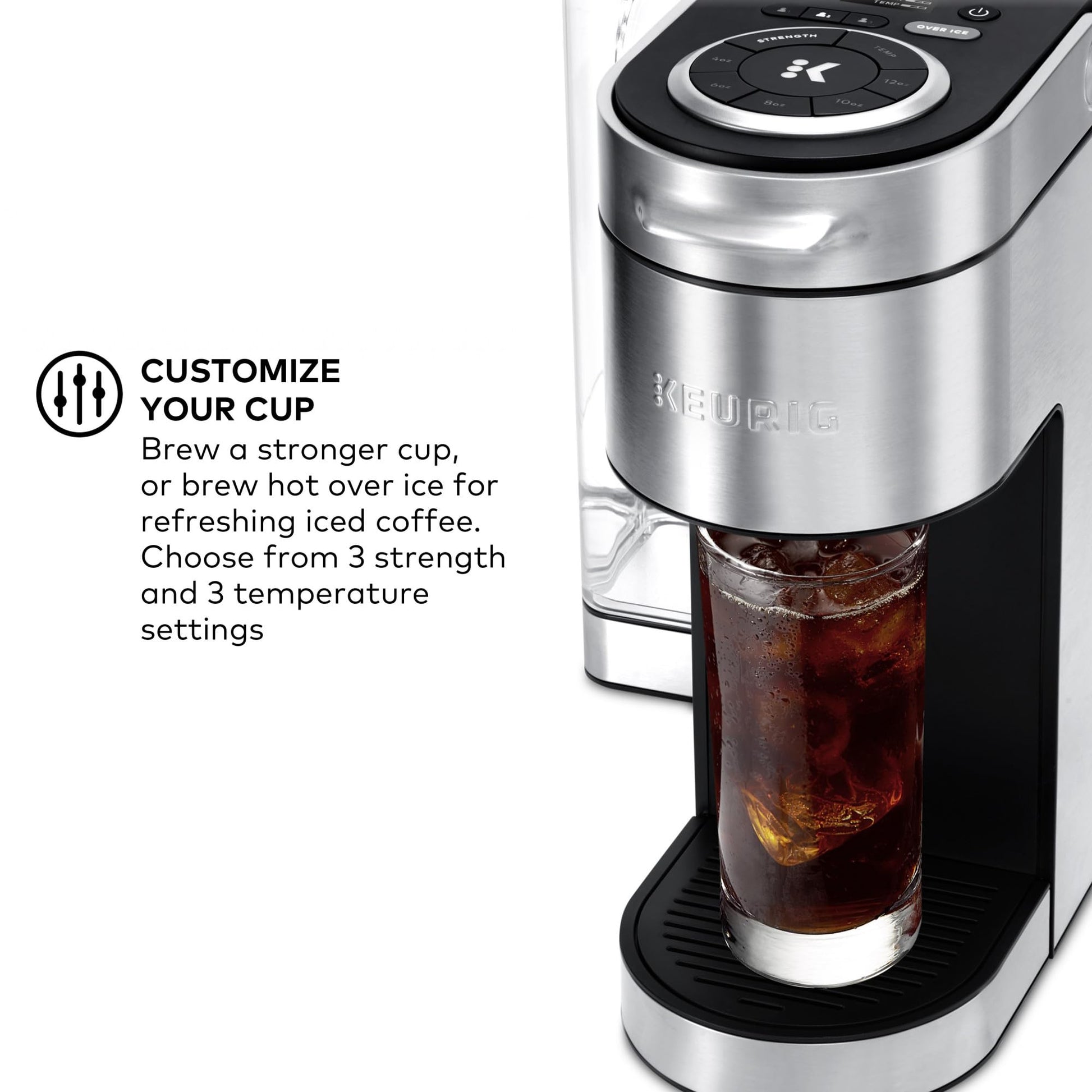 Keurig K-Supreme Plus Cafetera, cafetera K-Cup de una sola porción, con tecnología MultiStream, depósito extraíble de 76 onzas y ajustes programables, acero inoxidable
