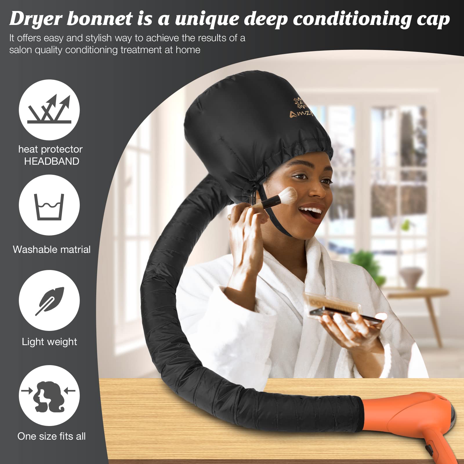 Capota de capó accesorio para secador de pelo, suave, ajustable y extragrande, secador de pelo para acelerar el tiempo de secado en casa, fácil de usar para peinar, rizar y acondicionar profundamente (negro)