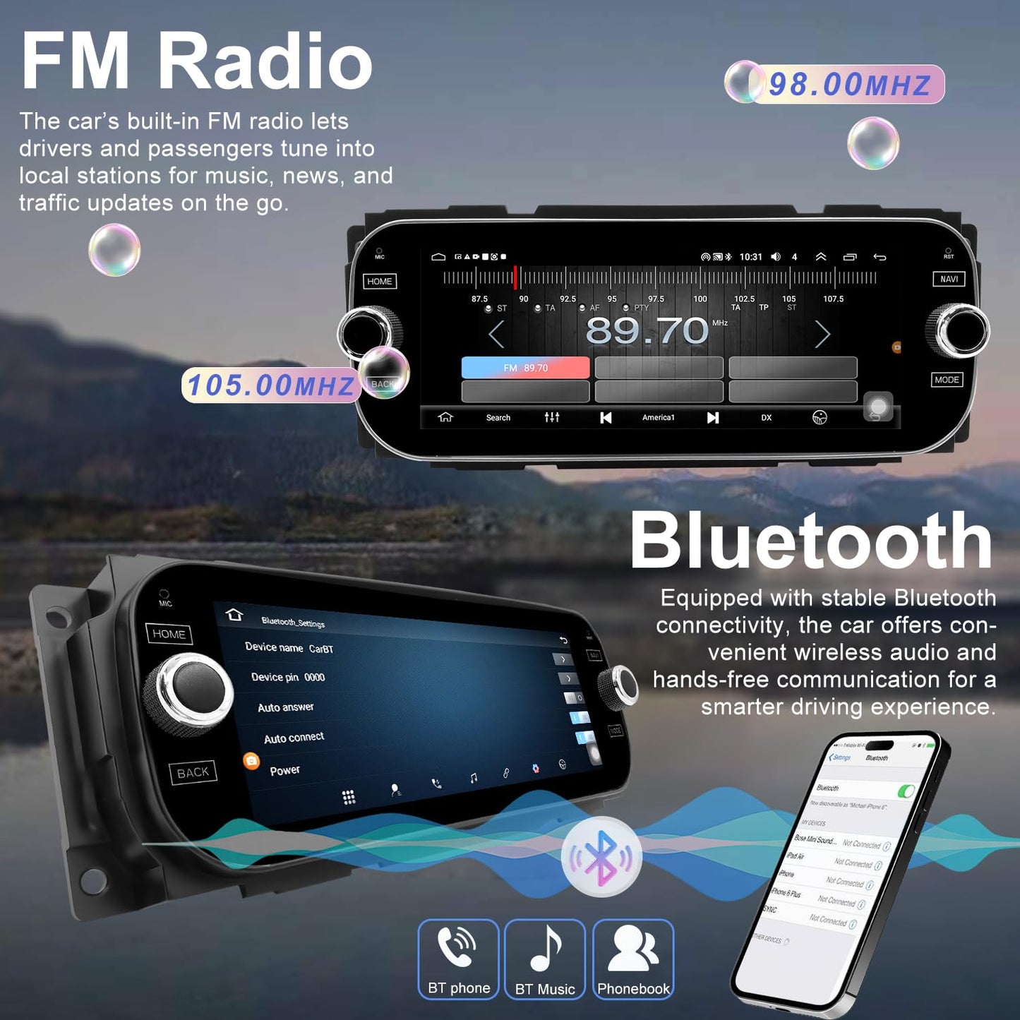 6.86'' Radio Estéreo de Coche para Dodge Ram 1500/2500/3500 2002-2005, Jeep Wrangler 2003-2006, Grand Cherokee 1999-2004, Liberty 2002-2007, Dakota 2001-2004, Carplay Android Auto GPS FM WiFi Cámara