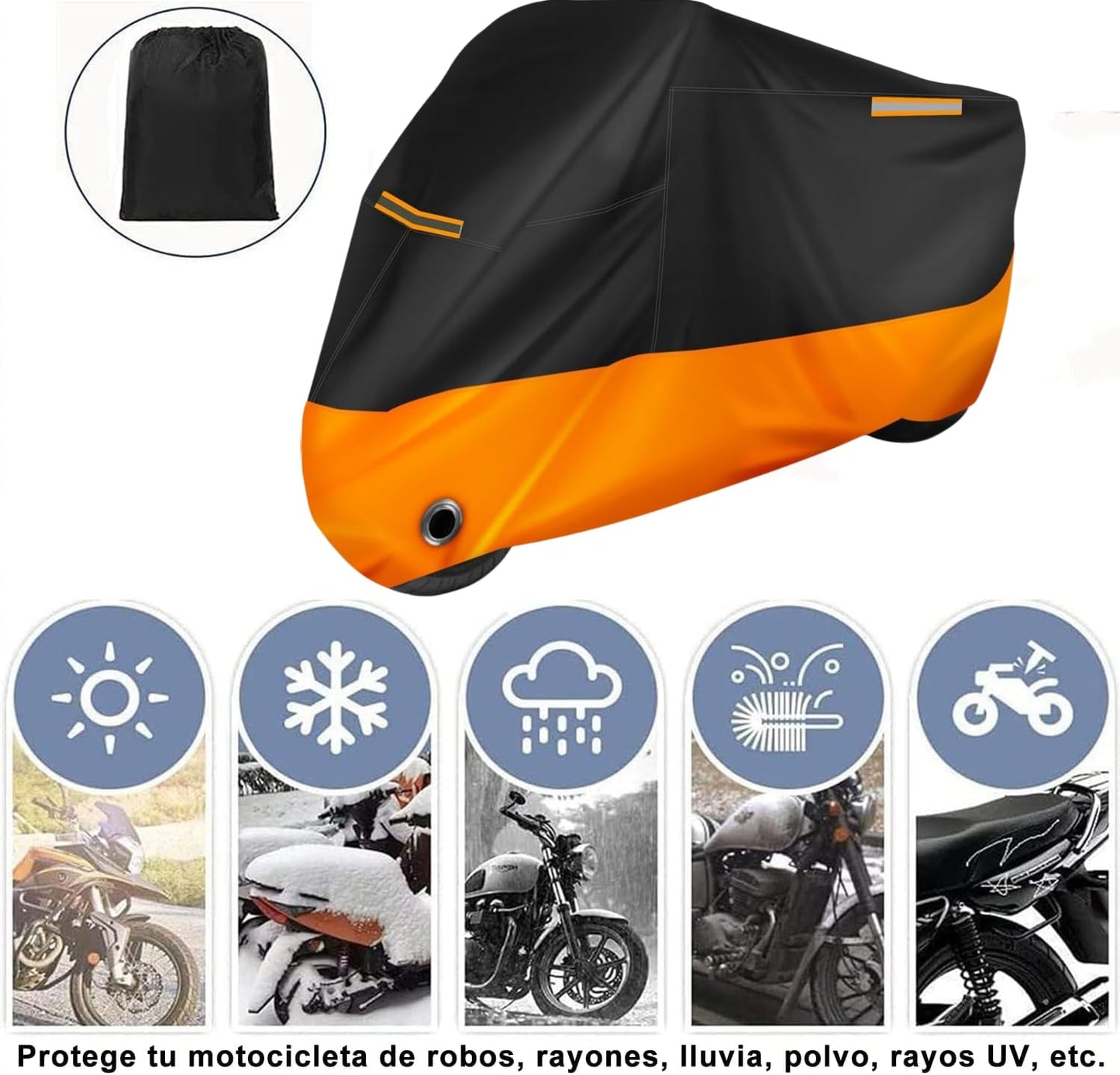 Funda para Moto Impermeable, 190T Tela Oxford Cubierta de Motocicleta, Calidad Impermeable Sol Protección, Motocicletas Vehículo Cubierta de la Motocicleta con 2 Lock-Holes&3 Tiras Reflectantes
