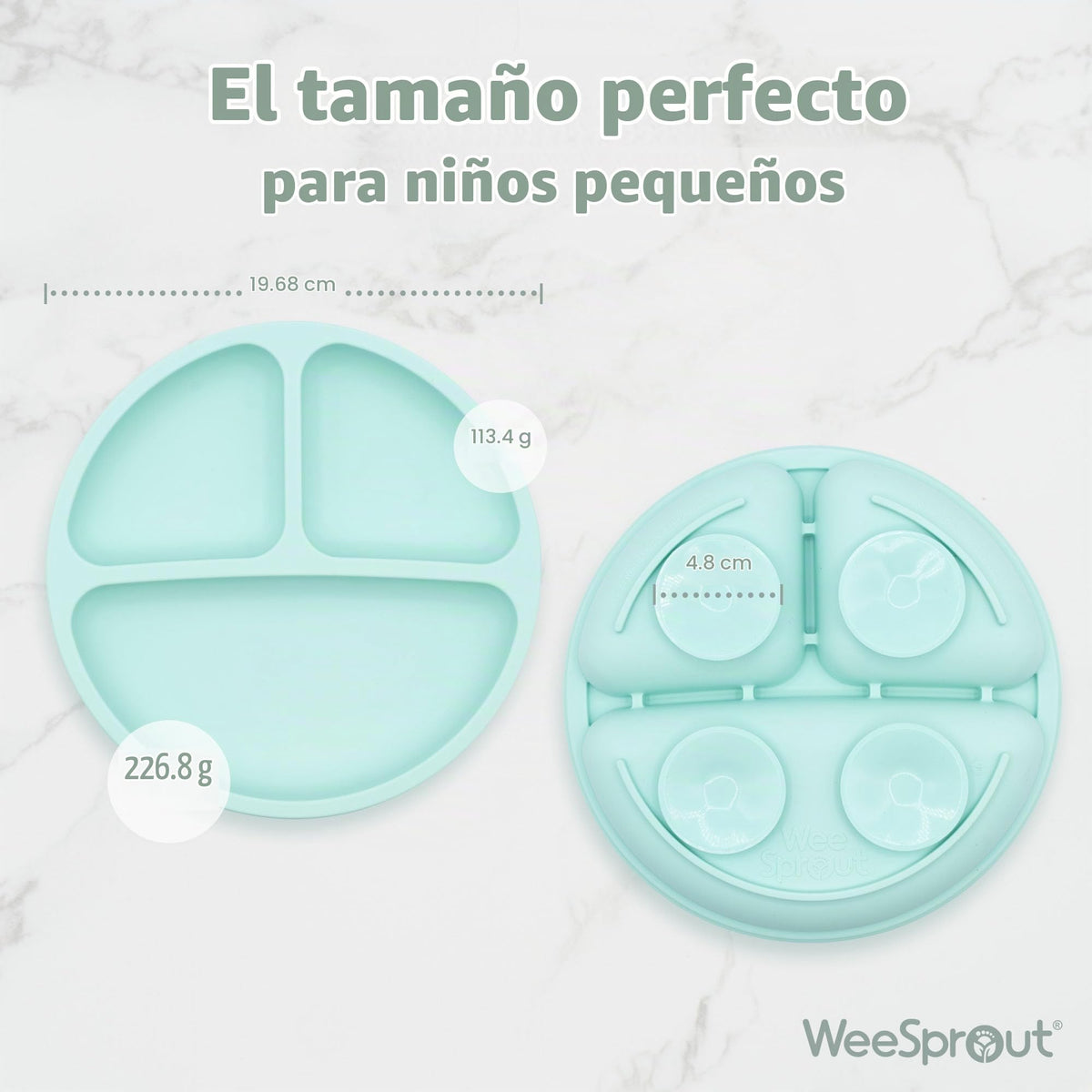 WeeSprout - Placas de succión con tapas para bebés y niños pequeños, 100% silicona, vajilla se mantiene en su lugar, diseño dividido para comedores exigentes, apto para microondas y lavaplatos