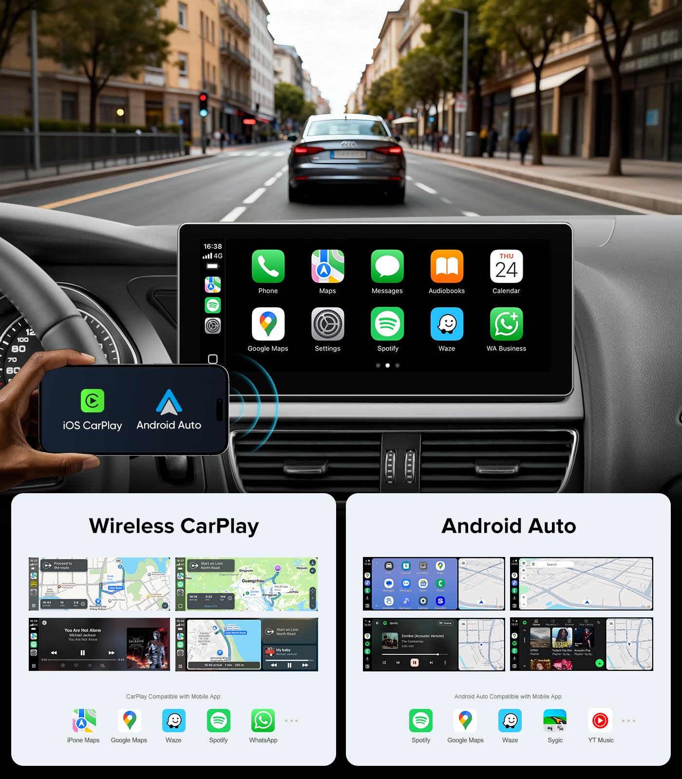 Estéreo de Coche Linux de 10.25" para Audi A4 B8 S4 A5 S5 RS5 (2009-2016) Sistema Multimedia MMI de Audi - Unidad Principal Android Auto CarPlay Inalámbrico, Pantalla Táctil IPS de 1920x720, Conserva