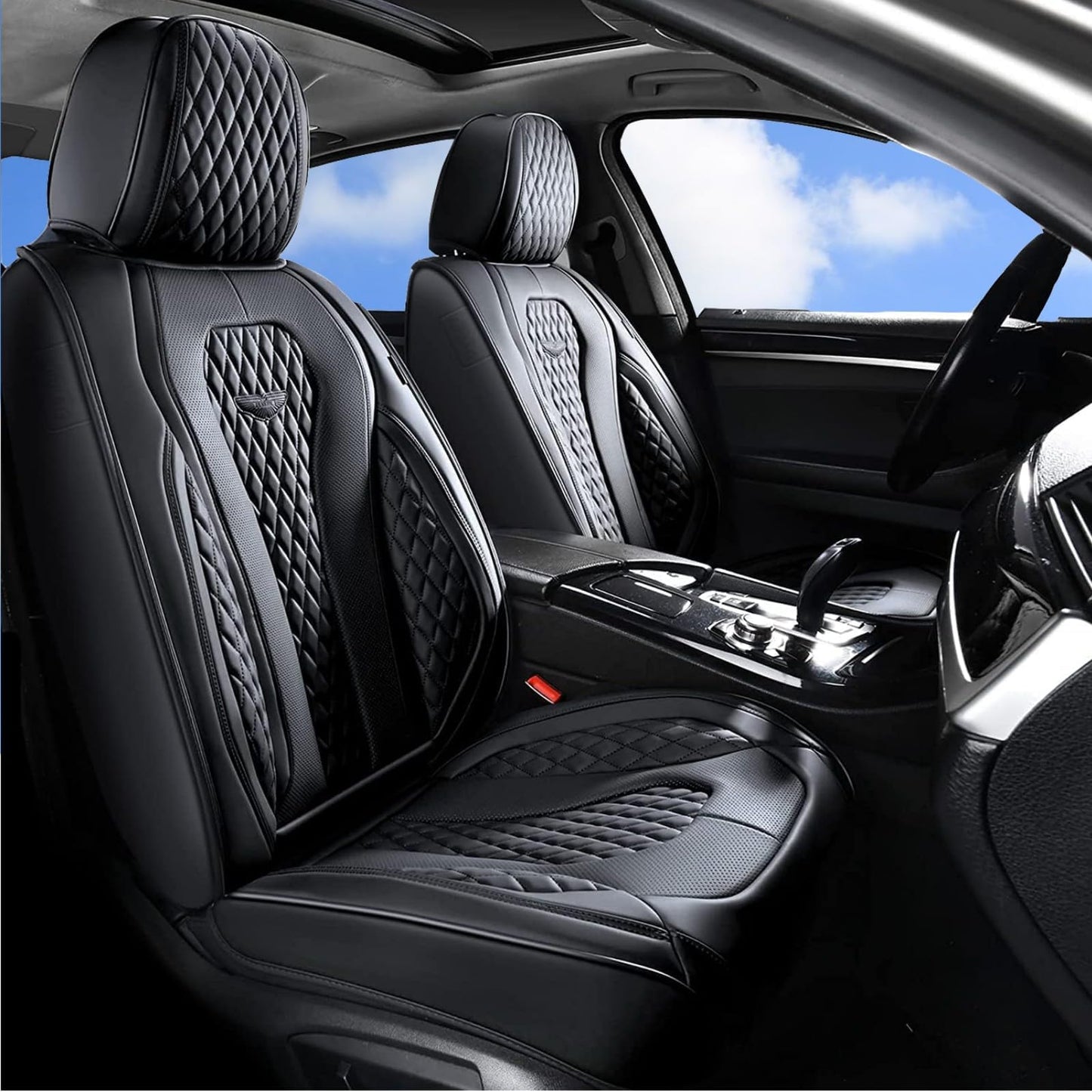 Coverado - Juego completo de fundas de asiento de piel universal de 5 asientos para automóviles, cojines de asiento impermeables de piel sintético, protectores de asiento delantero y trasero, fundas de asiento para automóviles para la mayoría de vehículos