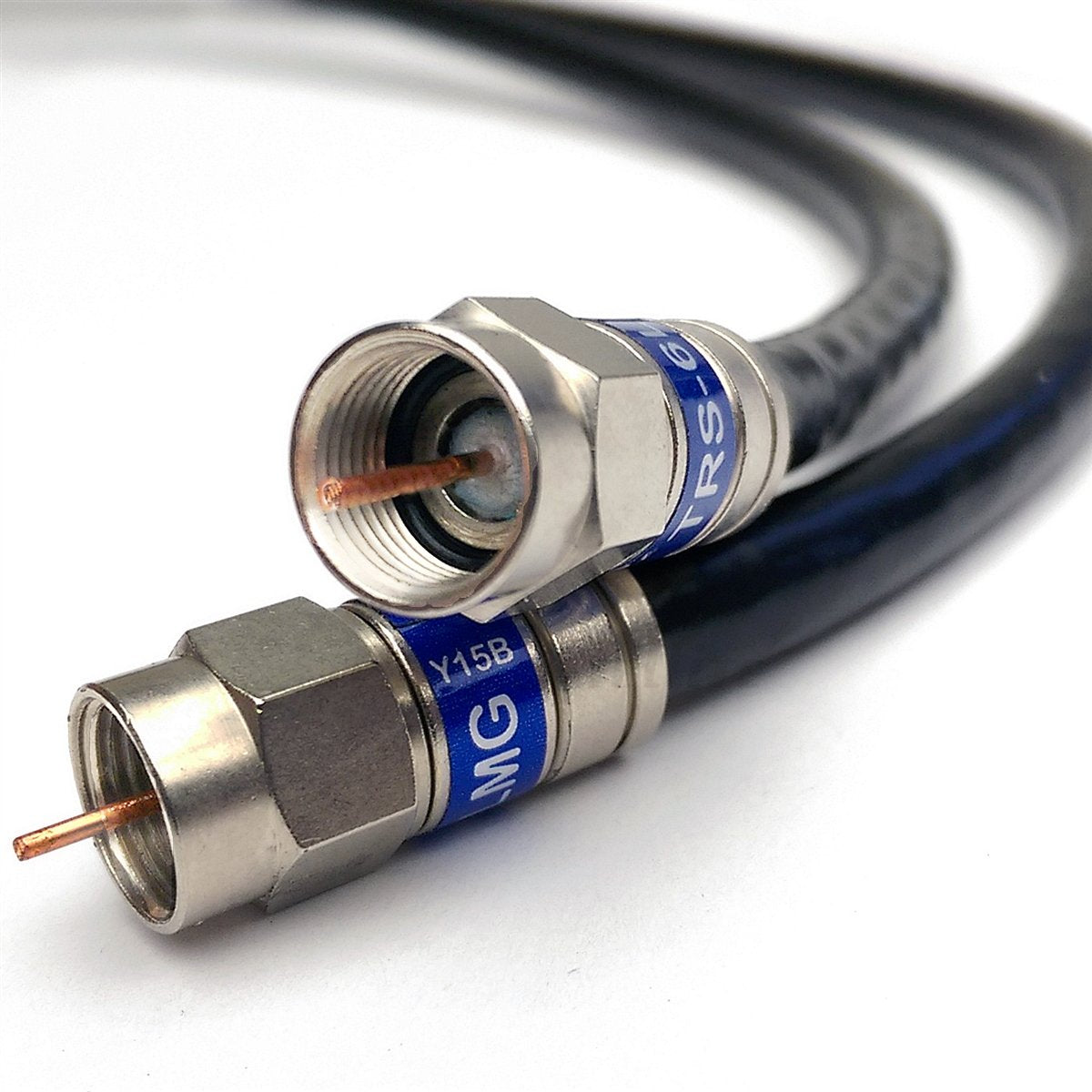 Cable coaxial RG-6 de 2 pies, escudo cuádruple, cobre sólido de 3GHz, 75 ohmios (para DIRECTV TV por satélite o Internet de banda ancha) con conector de latón anticorrosión, accesorios RG6, ensamblado