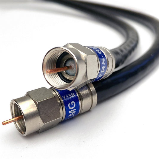 Cable coaxial RG-6 de 2 pies, escudo cuádruple, cobre sólido de 3GHz, 75 ohmios (para DIRECTV TV por satélite o Internet de banda ancha) con conector de latón anticorrosión, accesorios RG6, ensamblado