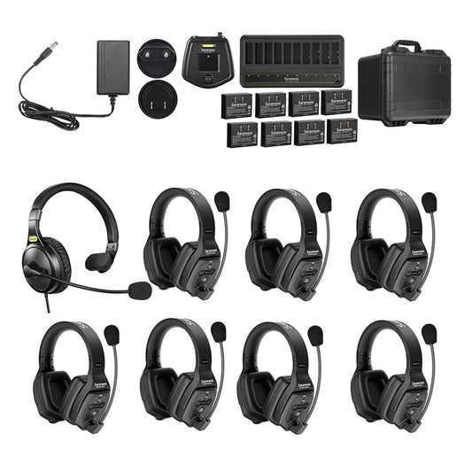 Sistema de Intercomunicador Inalámbrico Saramonic 1.9GHz WiTalk WT8D con Auriculares Doble Oído y Estuche Personalizado para 8 Personas