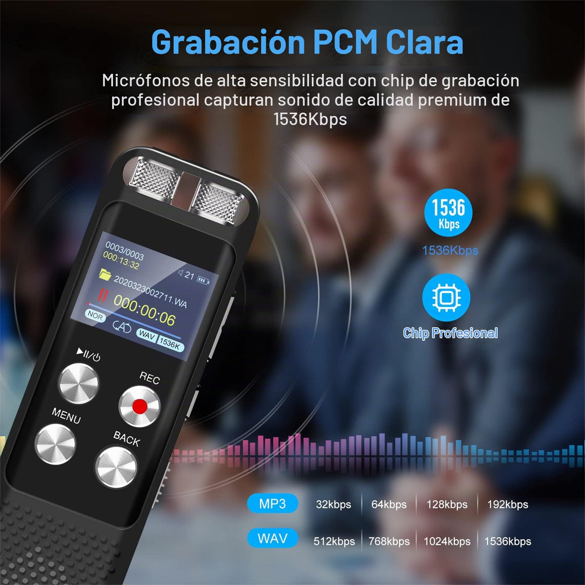 Grabadora de Voz Digital G 136GB con Reproducción y Contraseña para Conferencias y Reuniones