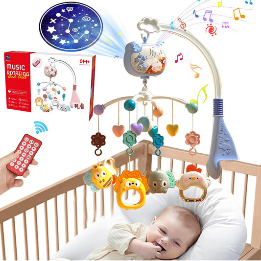 FHZLAJ Móvil para Cuna de Bebé, Móvil de Cama Decoración Infantil con Música Luz Nocturna Rotación 360°Control Remoto Proyección de Estrellas, Juguetes Colgantes Giratorios Regalo para Recién Nacidos