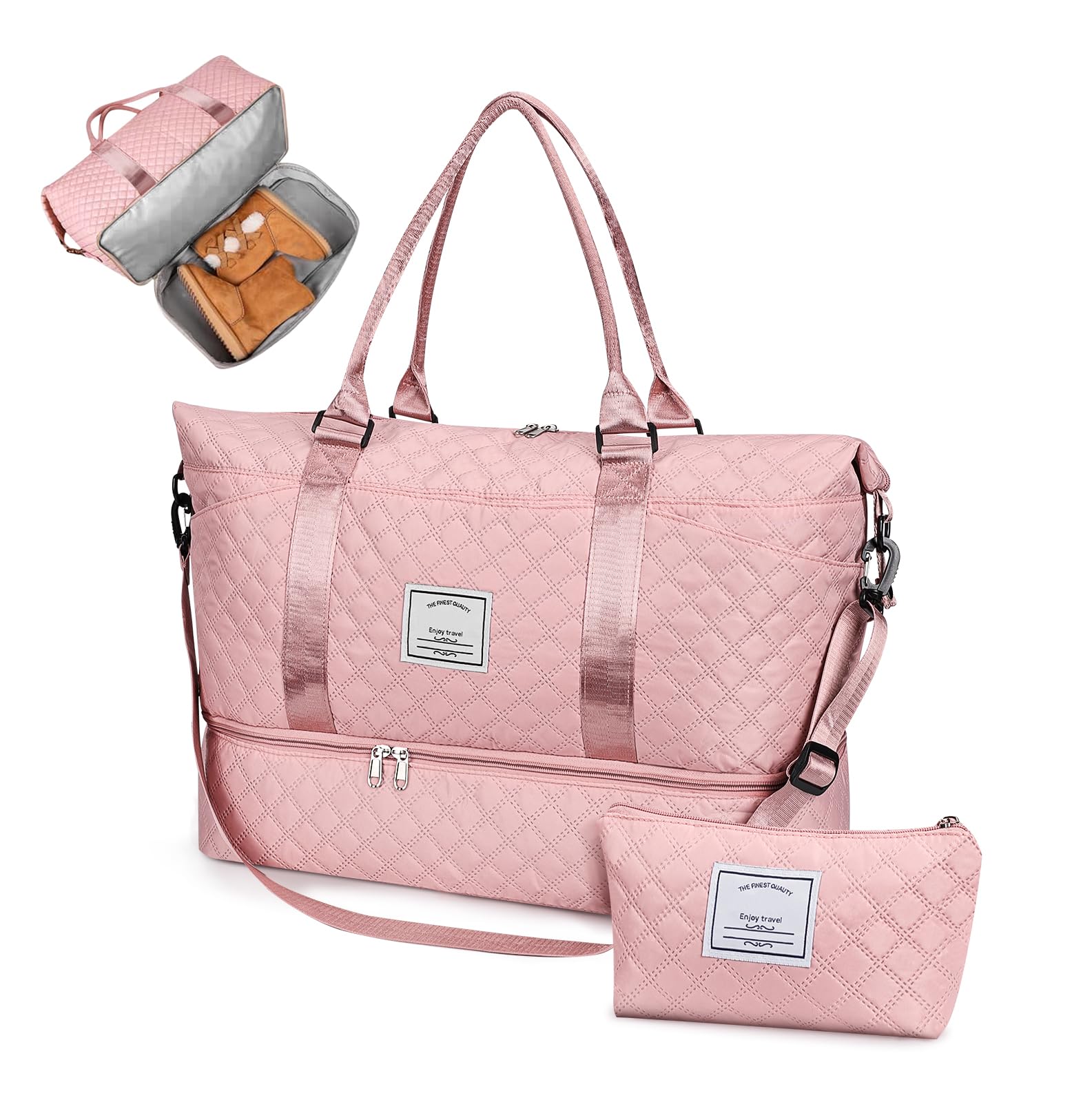Bolsa de Deporte, Bolsa de Viaje Con Compartimento Para Zapatos y Neceser, Compartimentos Húmedo y Seco, Gran Capacidad, Resistente al Agua (rosa)