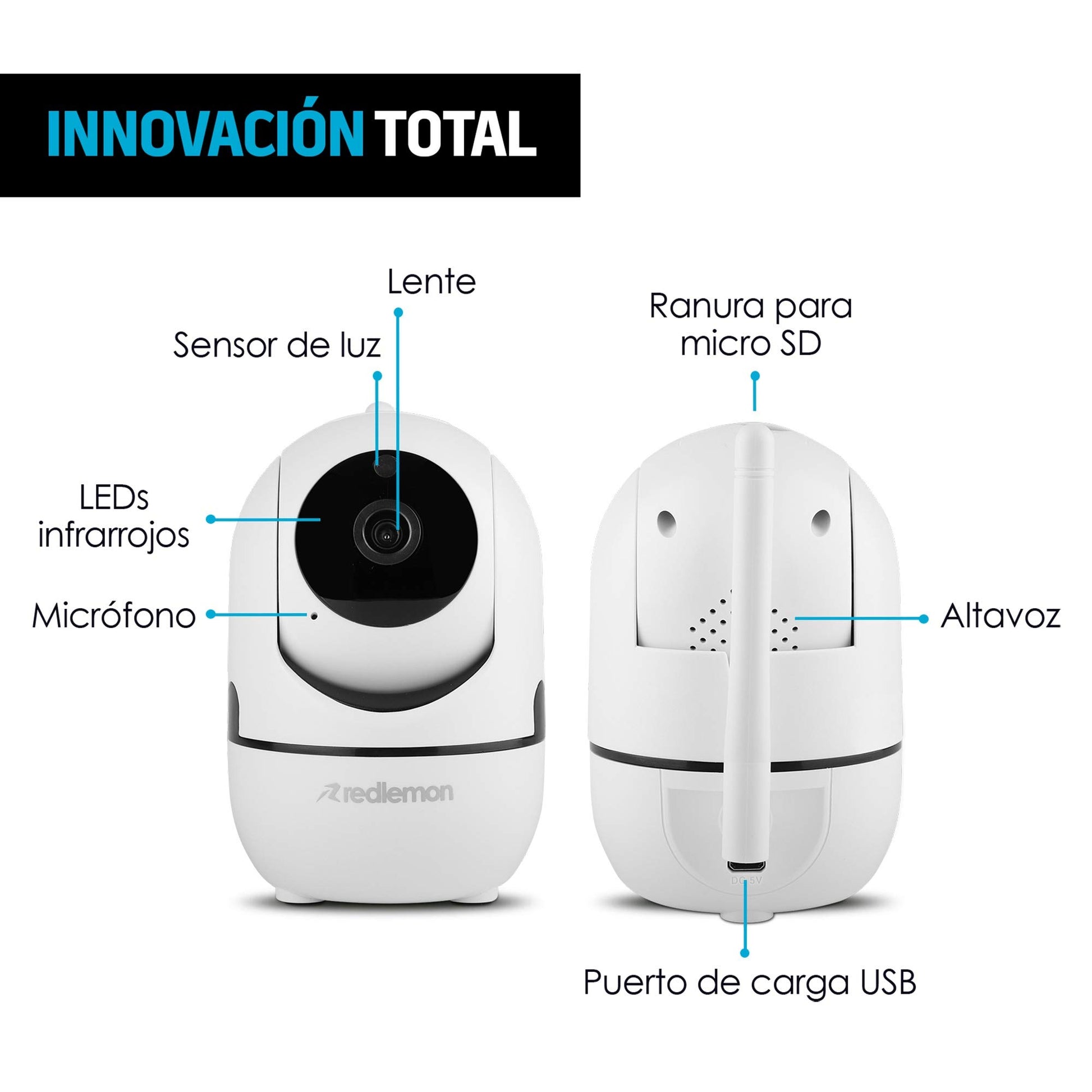 Cámara de Seguridad WiFi HD Redlemon 360° con Visión Nocturna y Detección de Movimiento para Bebé