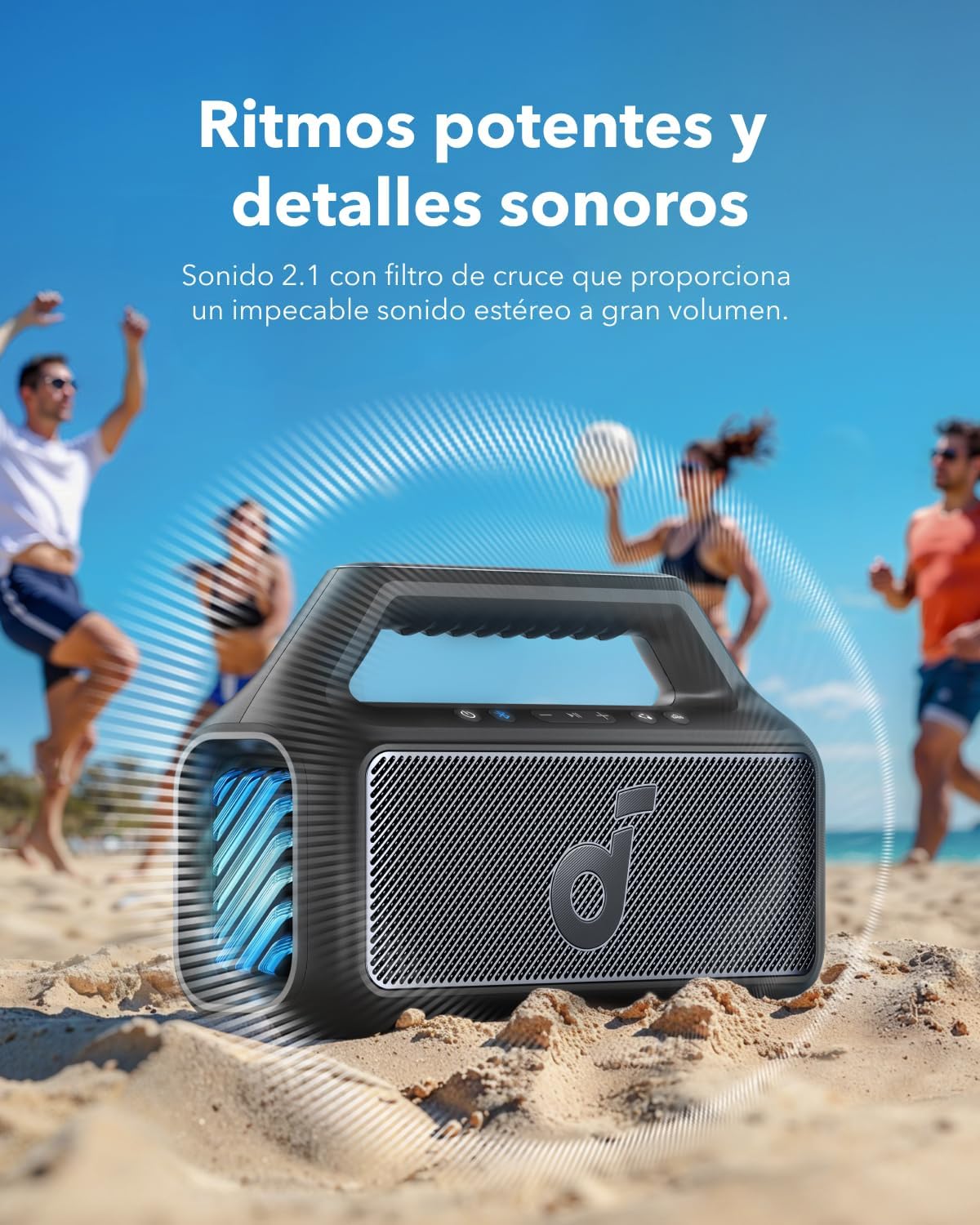 Soundcore by Anker Boom 2 Bocina Bluetooth Portatil, 24h de Reproducción, Potencia 80W RMS con BassUp, Sincroniza +100 Altavoces, IPX7 Flotante, Altavoz Inalámbrico, Party Box