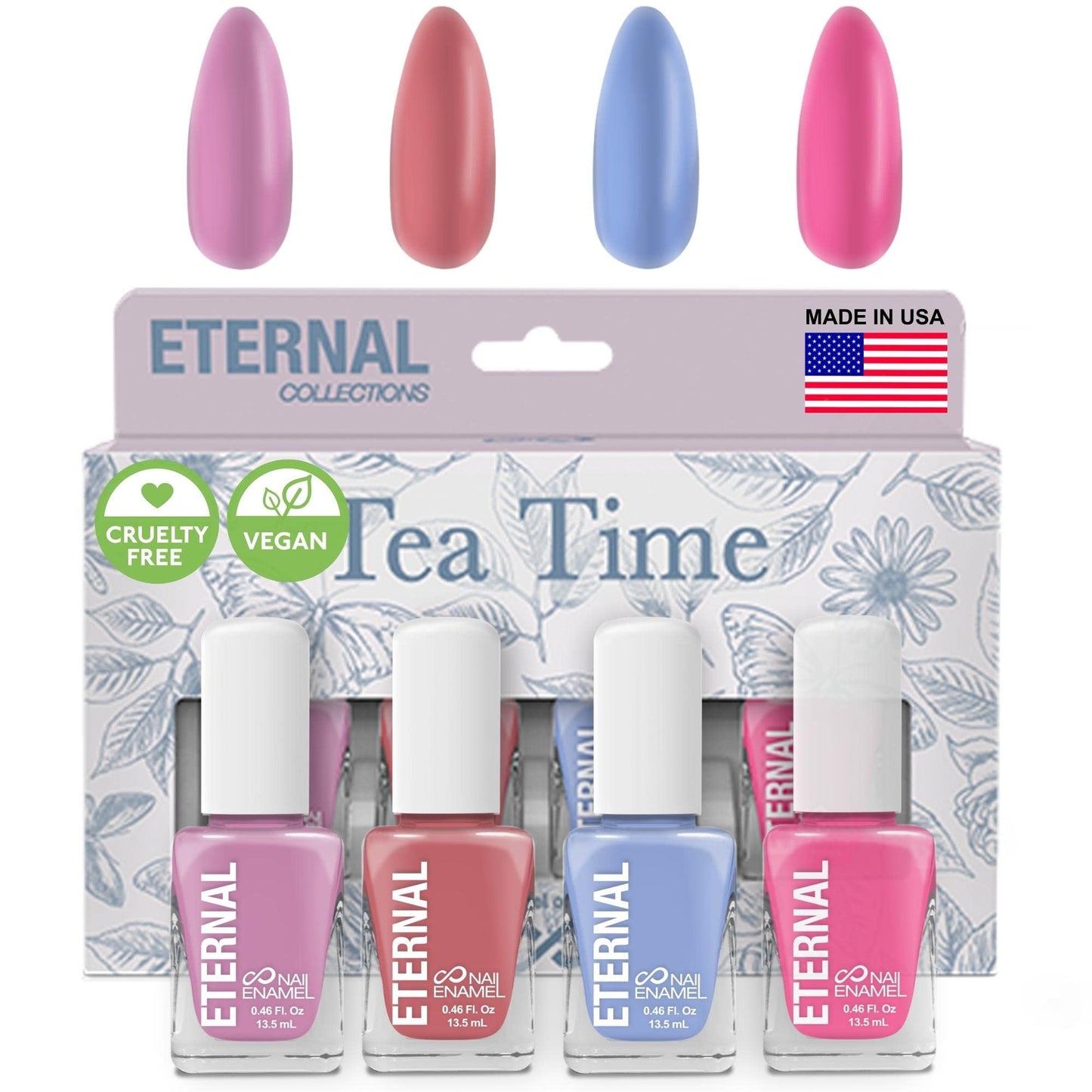 ETERNAL - Colección – Juego de 4 piezas: Larga duración, secado rápido, esmalte de uñas de brillo espejo – endurecedor, acabado brillante y brillante – 0,46 onzas fluidas cada uno (Tea Time)