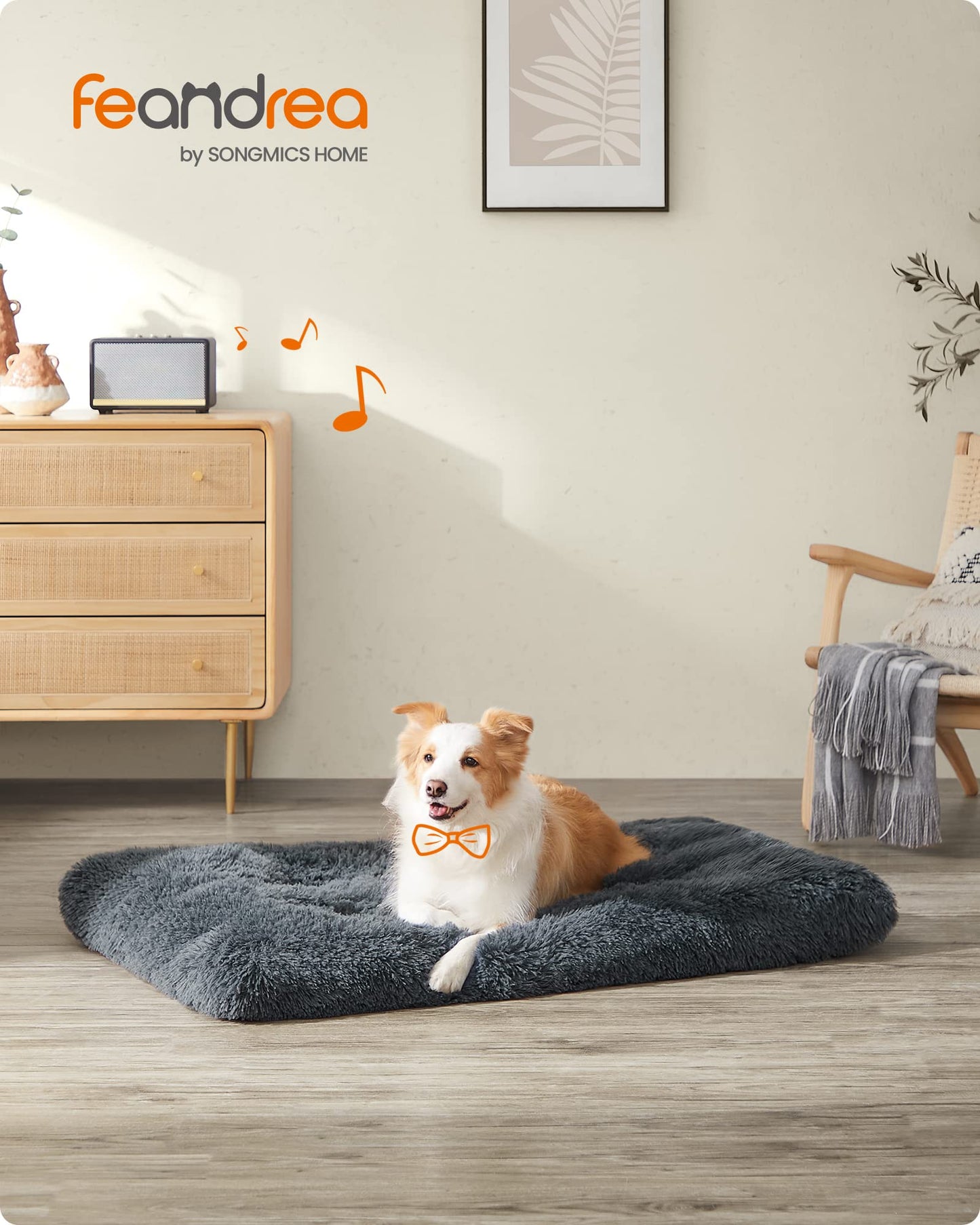 Feandrea Cama para Perros, Sofá para Mascotas, 110 x 73 cm, Lavable a Máquina, con Cojín, Gris Oscuro MPGW203G02