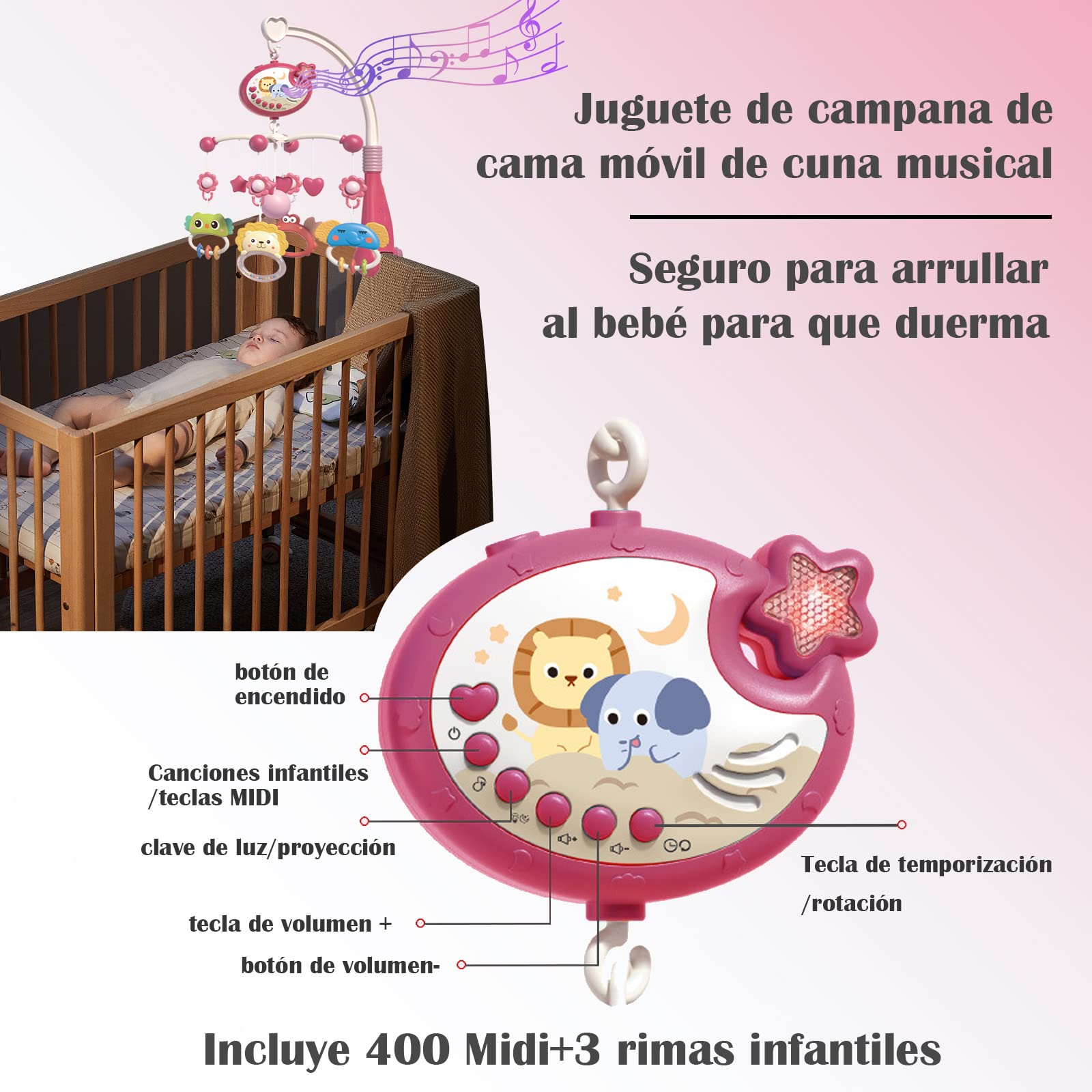 Juguetes para Cuna de Bebe Musical,Móvil para Bebé Giratoria 360° con Proyección y Mando A Distancia,decoración de cama para recién nacidos,Regalo para Recién Nacidos