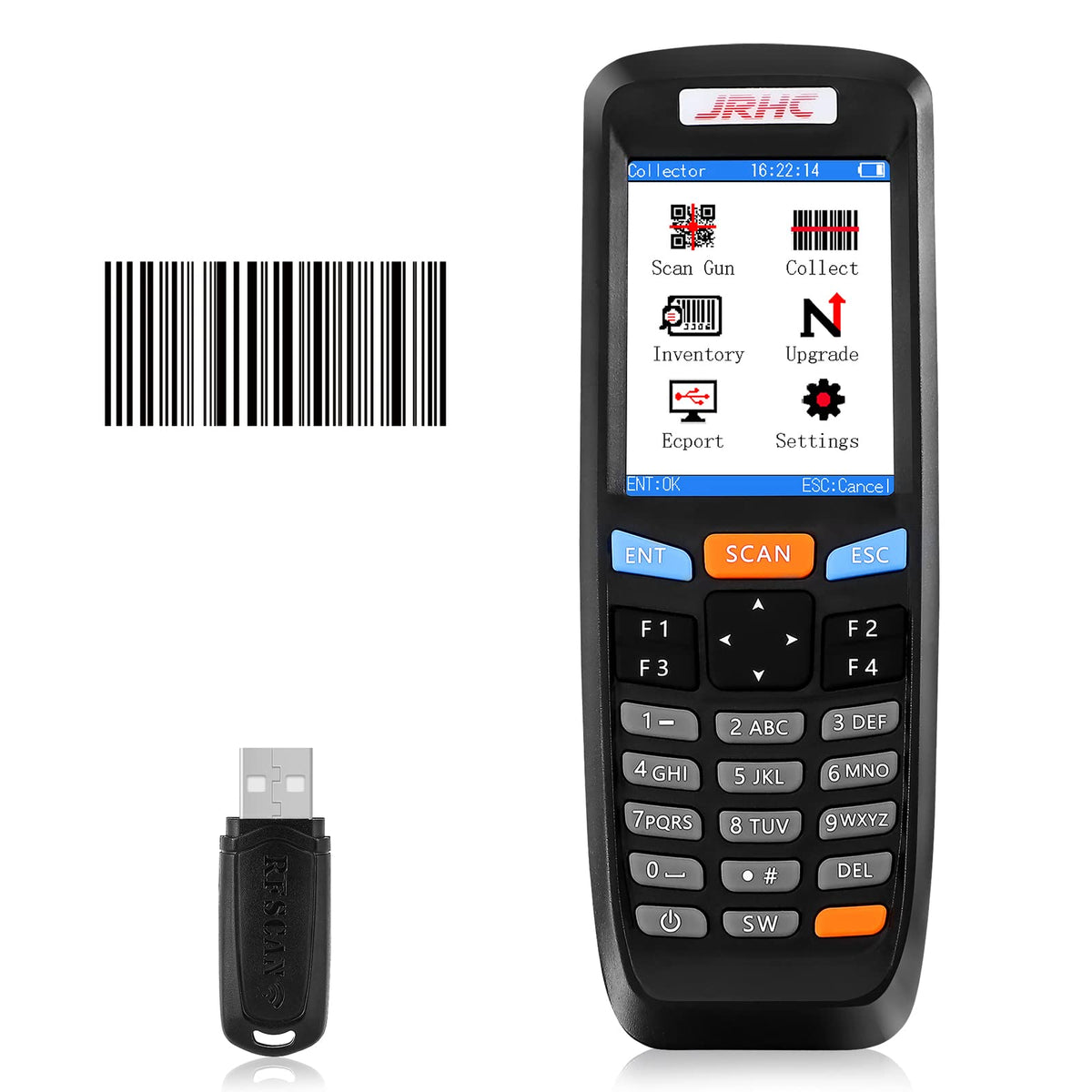 Escáner de Inventario JRHC Negro Inalámbrico Láser 1D de Larga Distancia con Pantalla LCD de 2.8 Pulgadas Multifuncional
