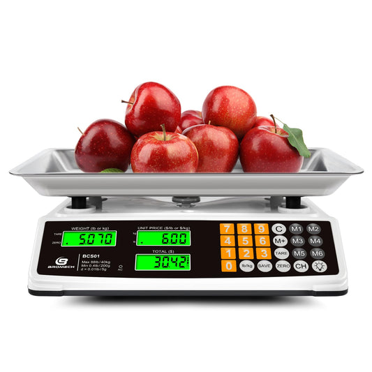 Báscula Digital Comercial 40kg Bascula alimentos para Pesar Productos Carne con Gran Plataforma de Acero Inoxidable, Pantalla LCD y Luz de Fondo Verde Brillante para Mercados Agrícolas